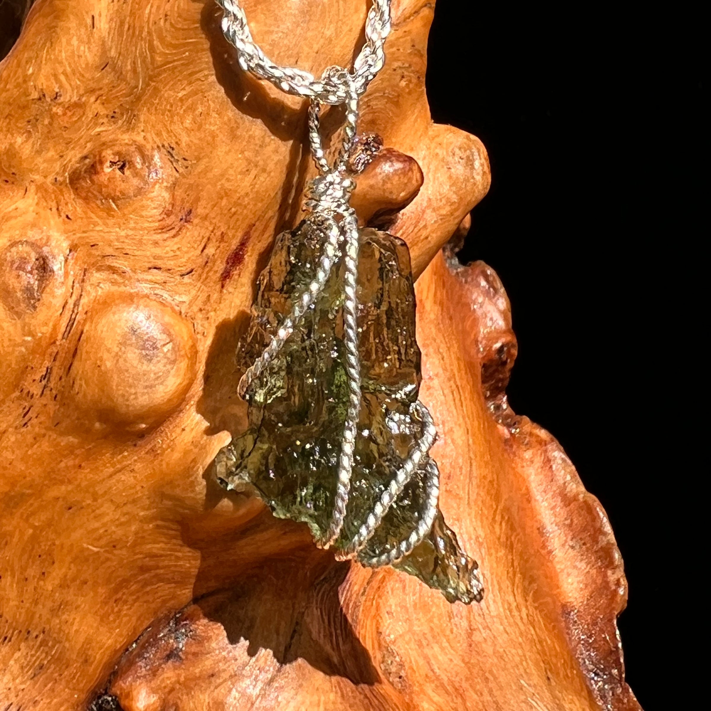 Moldavite Wire Wrapped Pendant Sterling Silver #8665-Moldavite Life