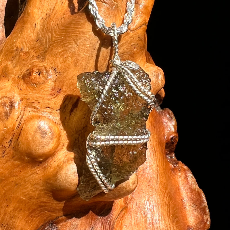 Moldavite Wire Wrapped Pendant Sterling Silver #8667-Moldavite Life