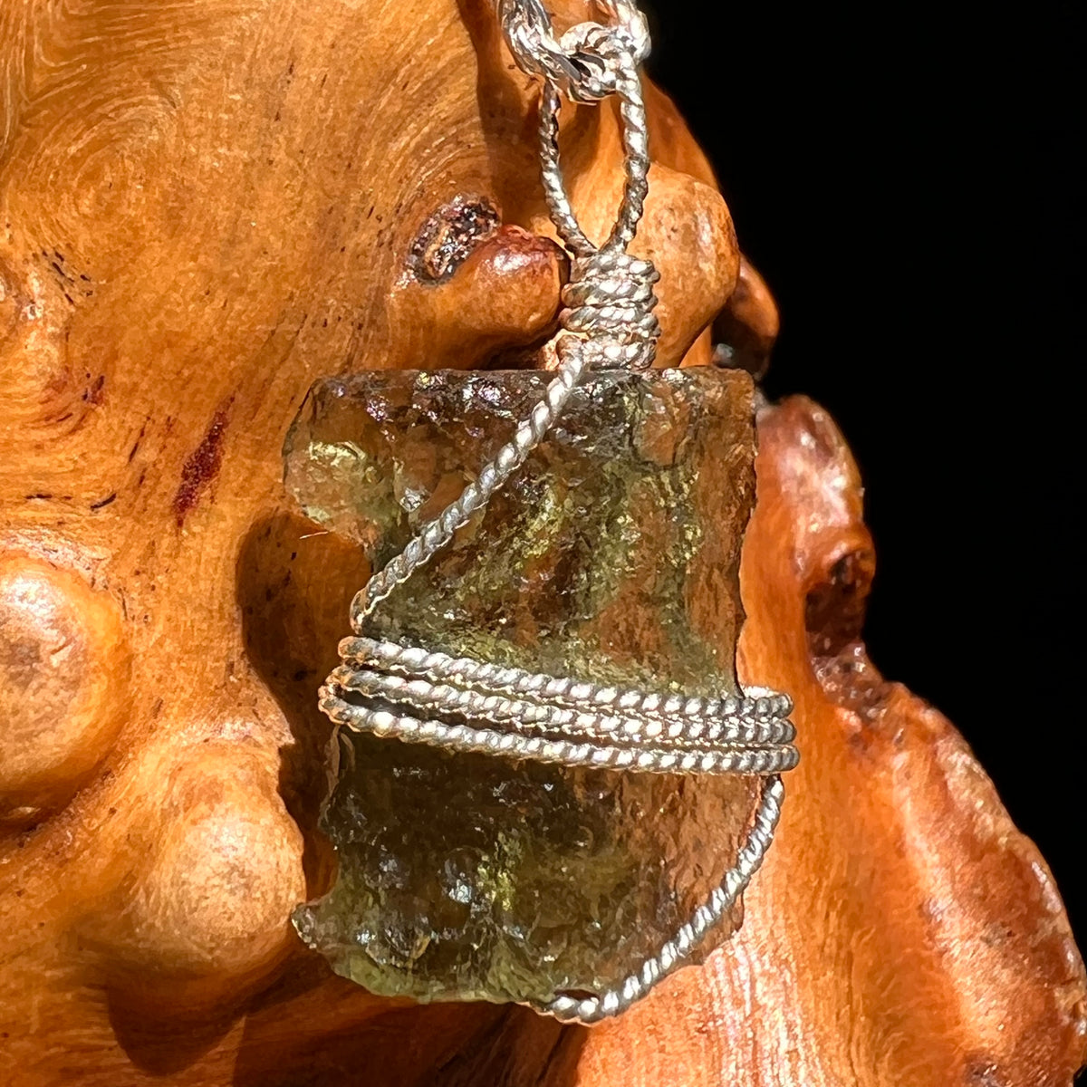 Moldavite Wire Wrapped Pendant Sterling Silver #8668-Moldavite Life