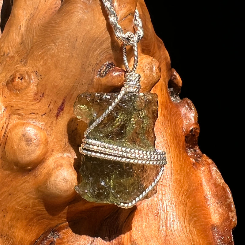 Moldavite Wire Wrapped Pendant Sterling Silver #8668-Moldavite Life