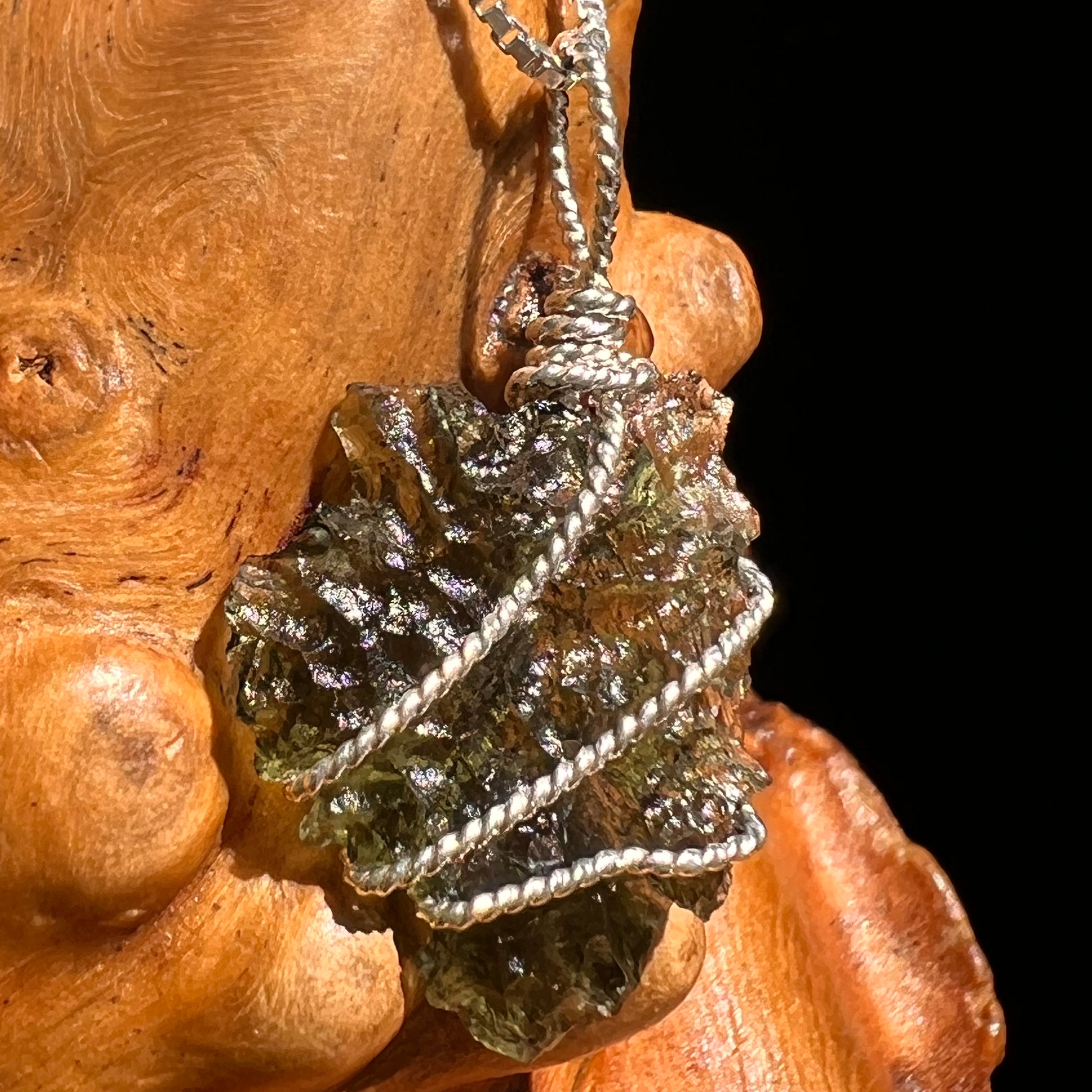 Moldavite Wire Wrapped Pendant Sterling Silver #8669-Moldavite Life