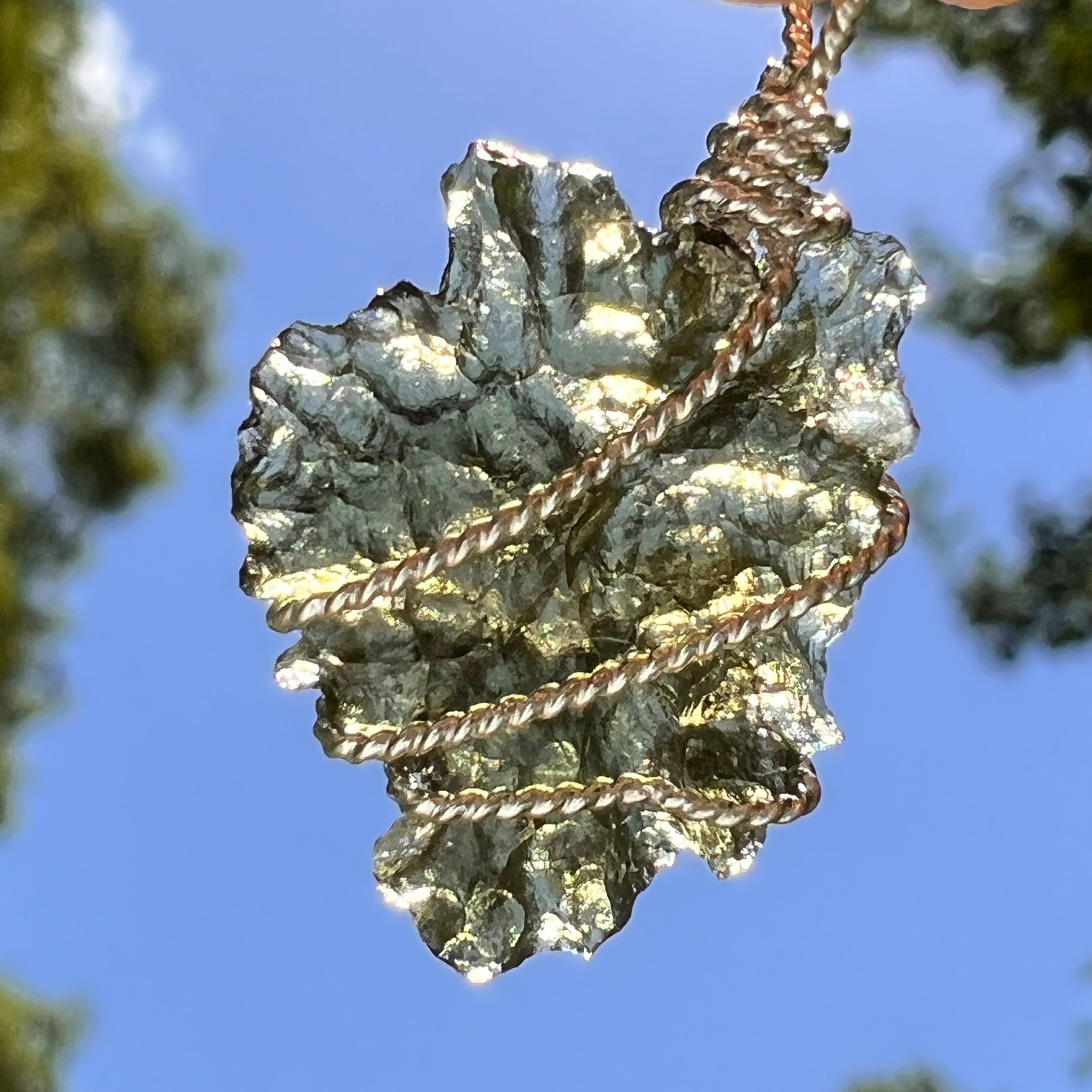 Moldavite Wire Wrapped Pendant Sterling Silver #8669-Moldavite Life
