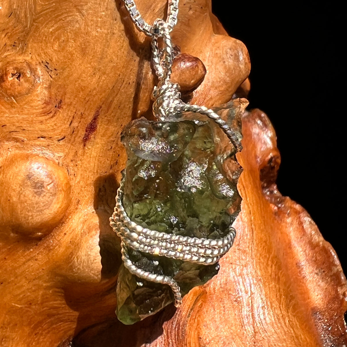 Moldavite Wire Wrapped Pendant Sterling Silver #8671-Moldavite Life