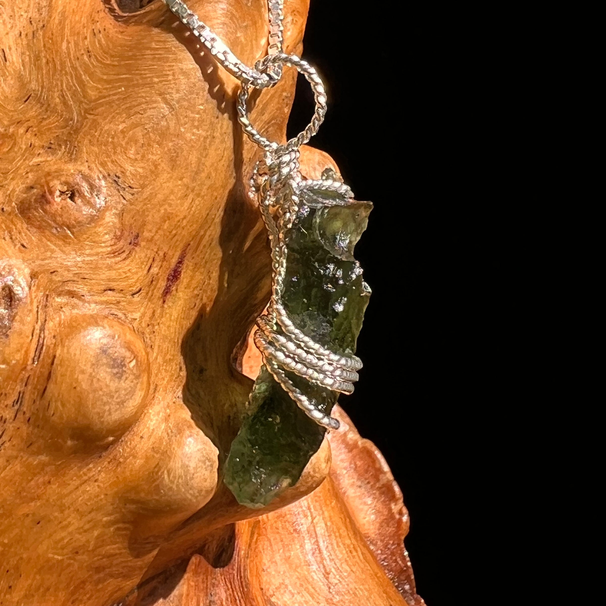 Moldavite Wire Wrapped Pendant Sterling Silver #8671-Moldavite Life