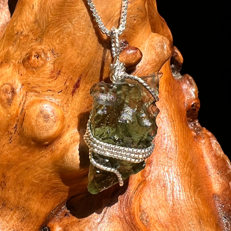Moldavite Wire Wrapped Pendant Sterling Silver #8671-Moldavite Life