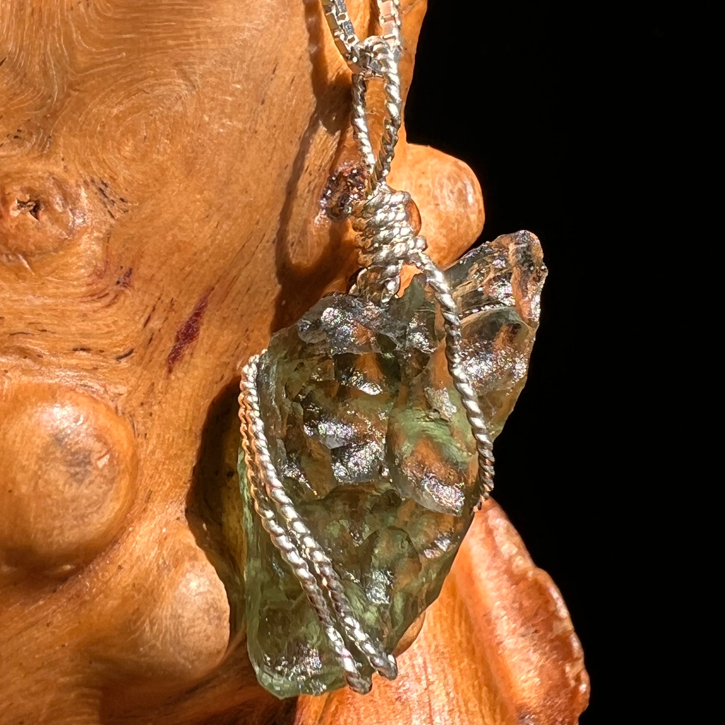 Moldavite Wire Wrapped Pendant Sterling Silver #8672-Moldavite Life