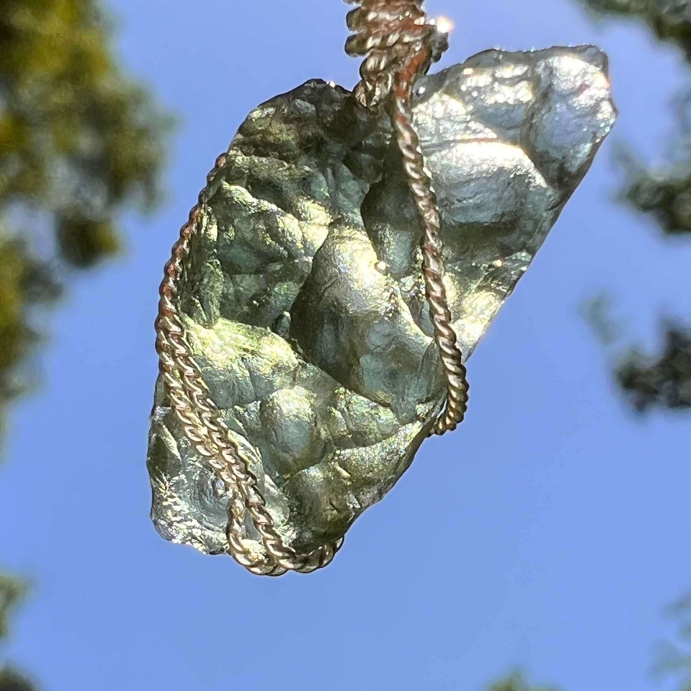 Moldavite Wire Wrapped Pendant Sterling Silver #8672-Moldavite Life