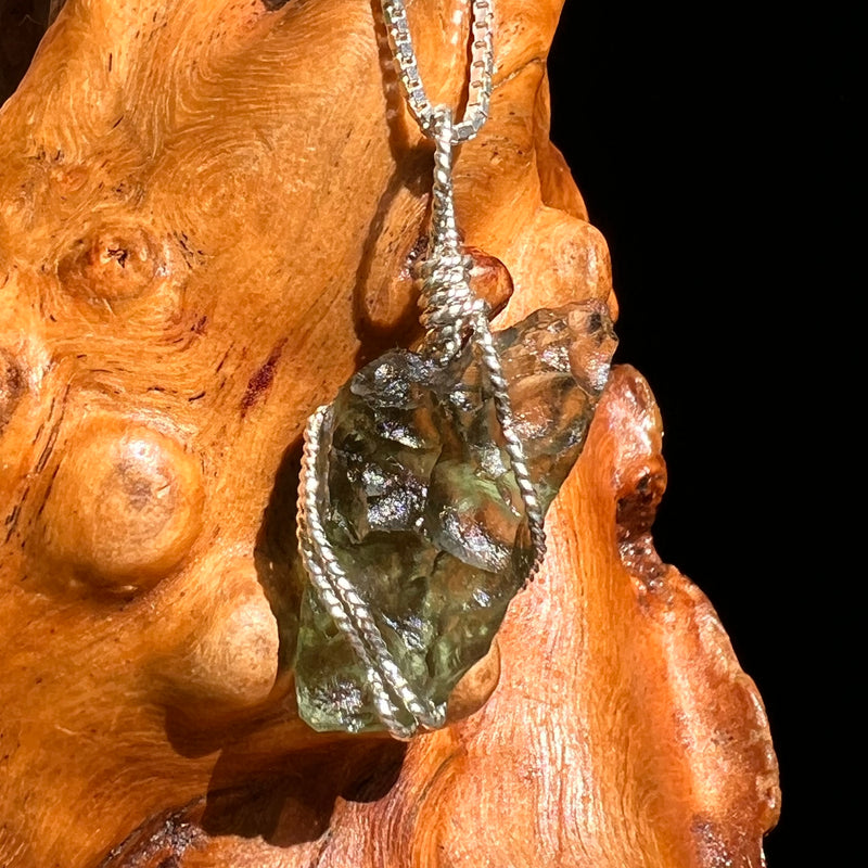 Moldavite Wire Wrapped Pendant Sterling Silver #8672-Moldavite Life