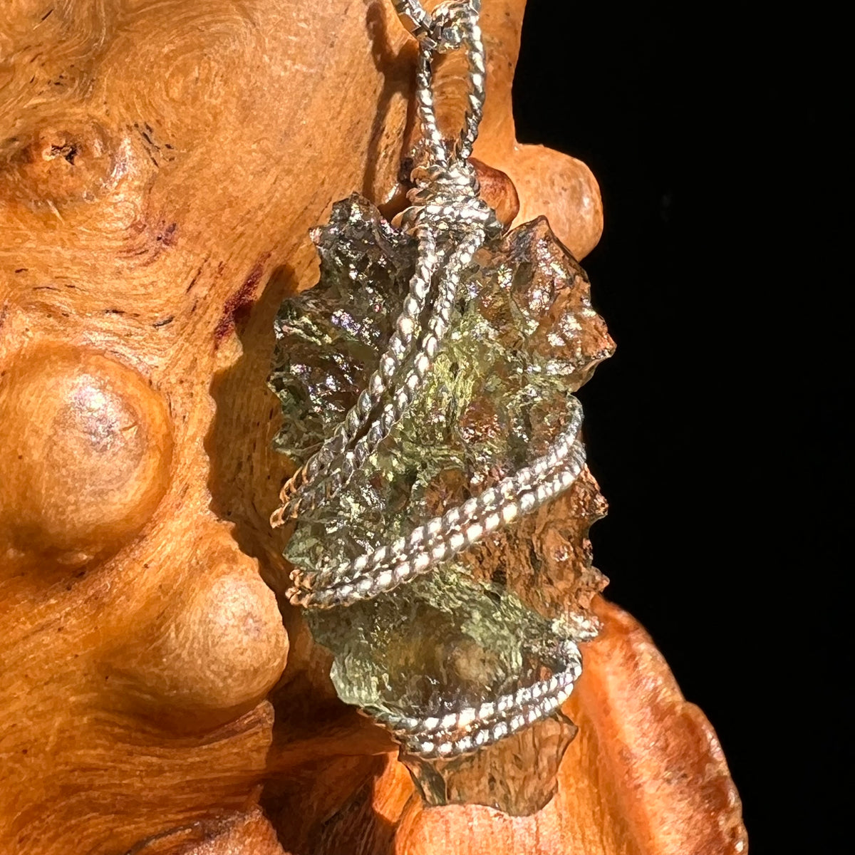 Moldavite Wire Wrapped Pendant Sterling Silver #8673-Moldavite Life