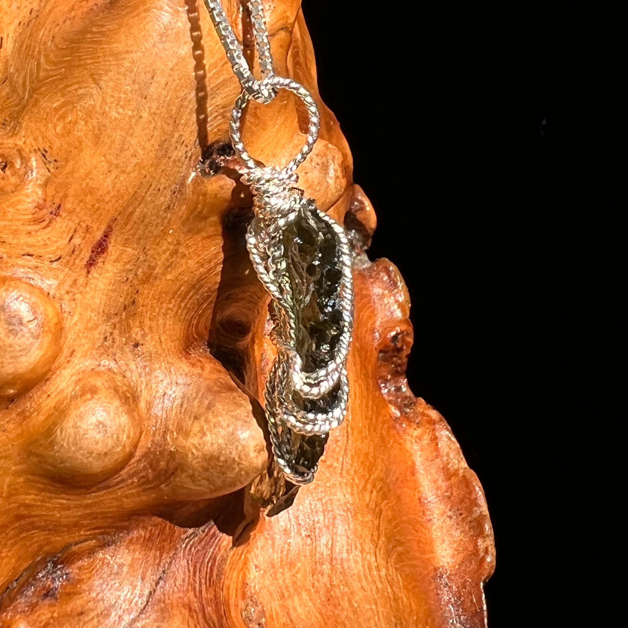 Moldavite Wire Wrapped Pendant Sterling Silver #8673-Moldavite Life