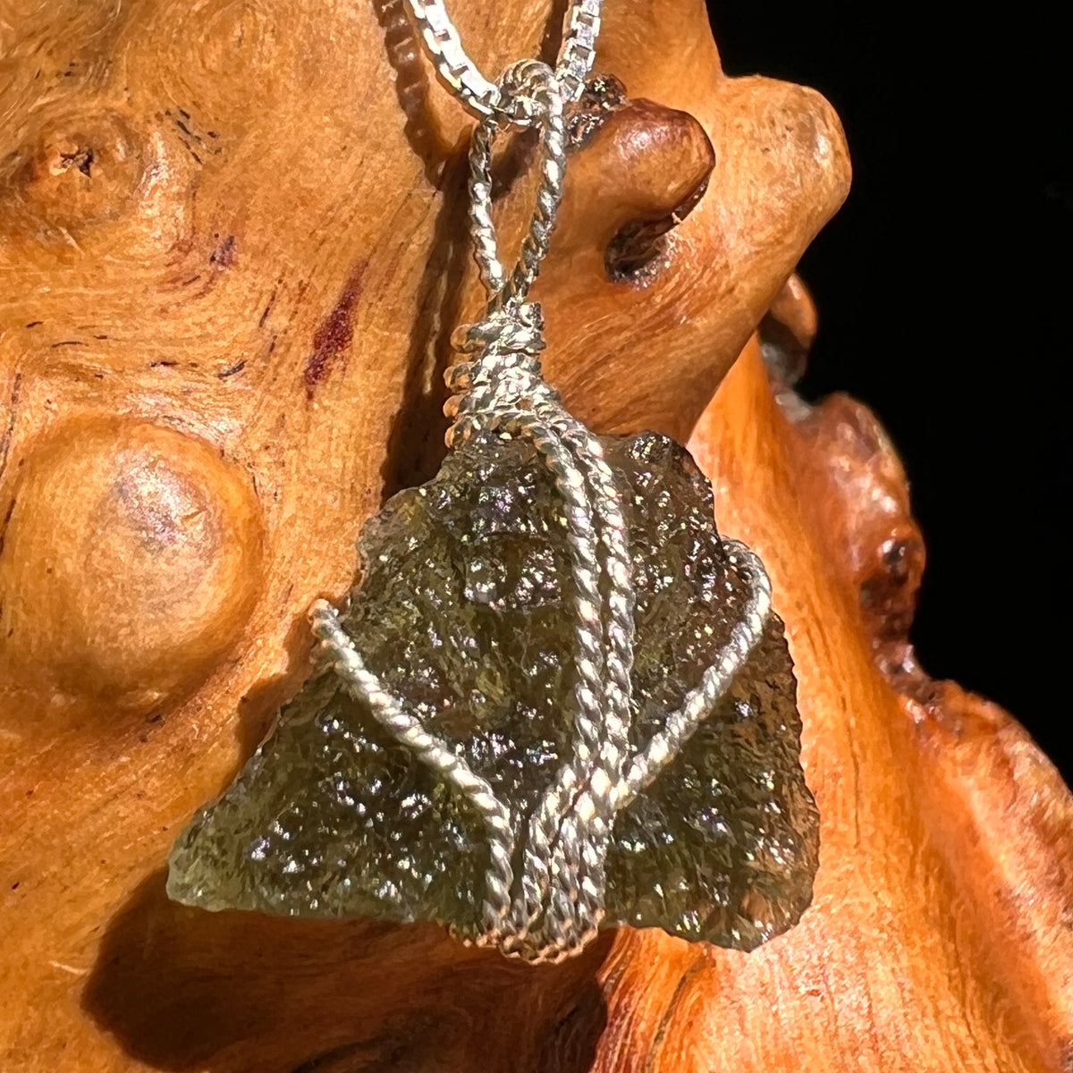 Moldavite Wire Wrapped Pendant Sterling Silver #8674-Moldavite Life