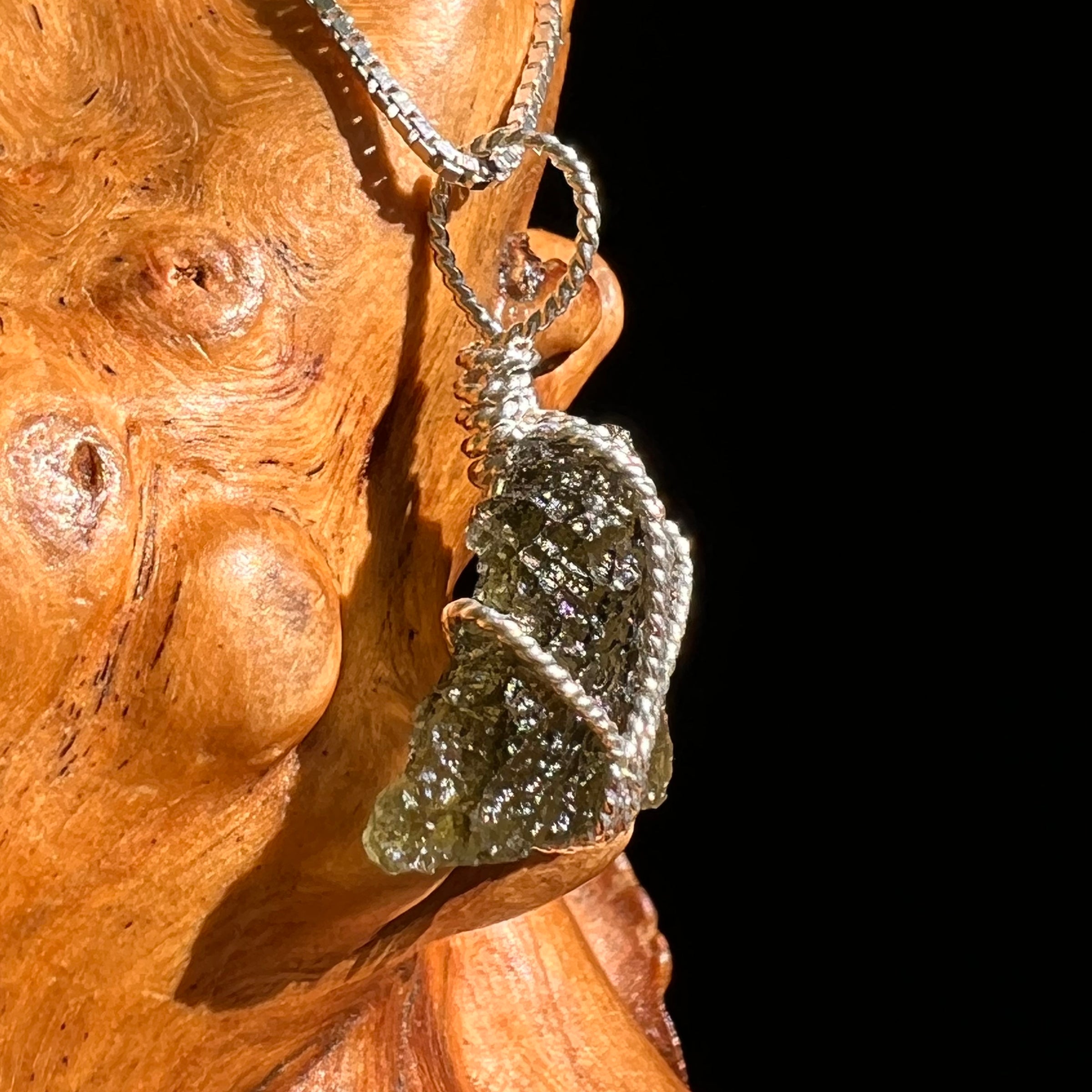 Moldavite Wire Wrapped Pendant Sterling Silver #8674-Moldavite Life