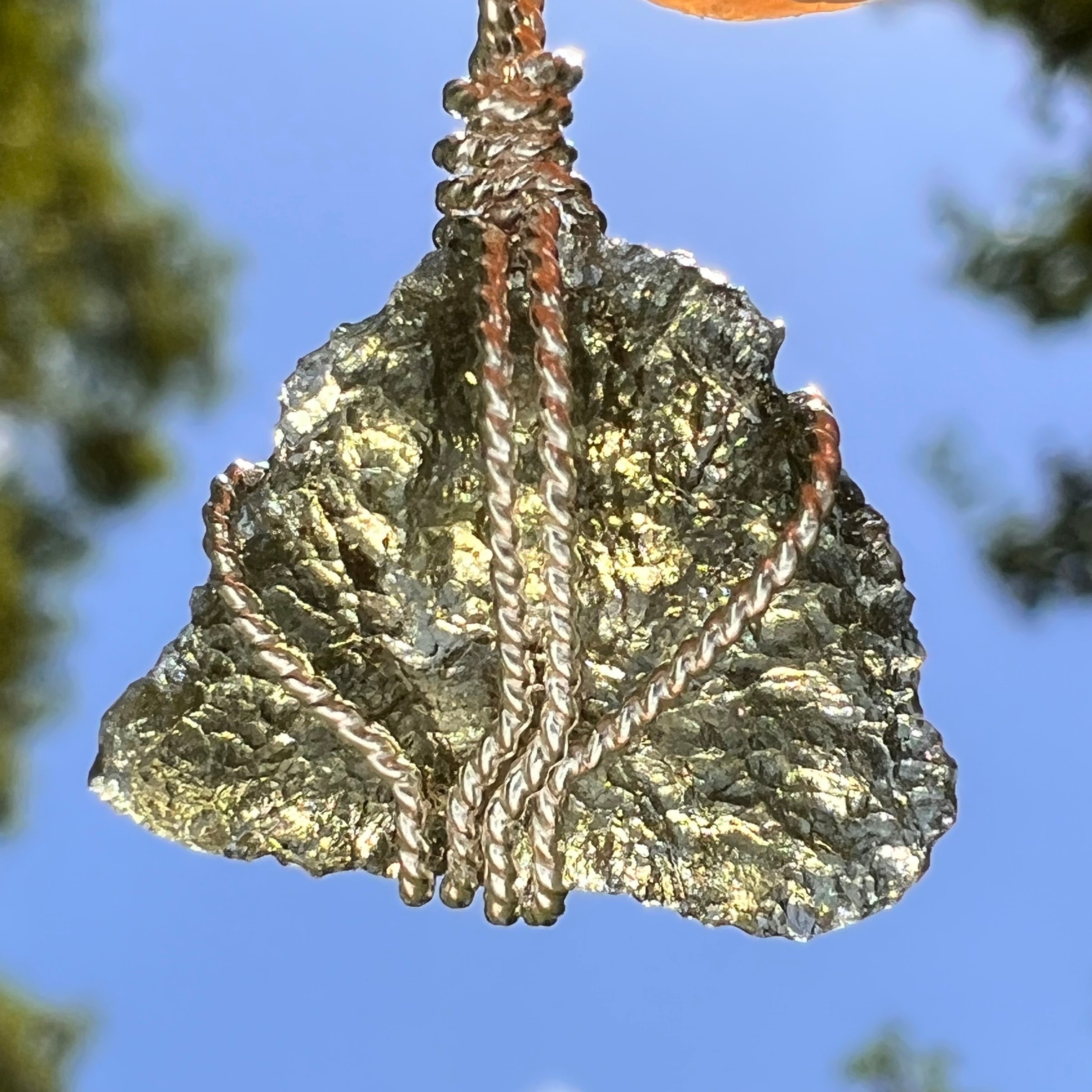 Moldavite Wire Wrapped Pendant Sterling Silver #8674-Moldavite Life