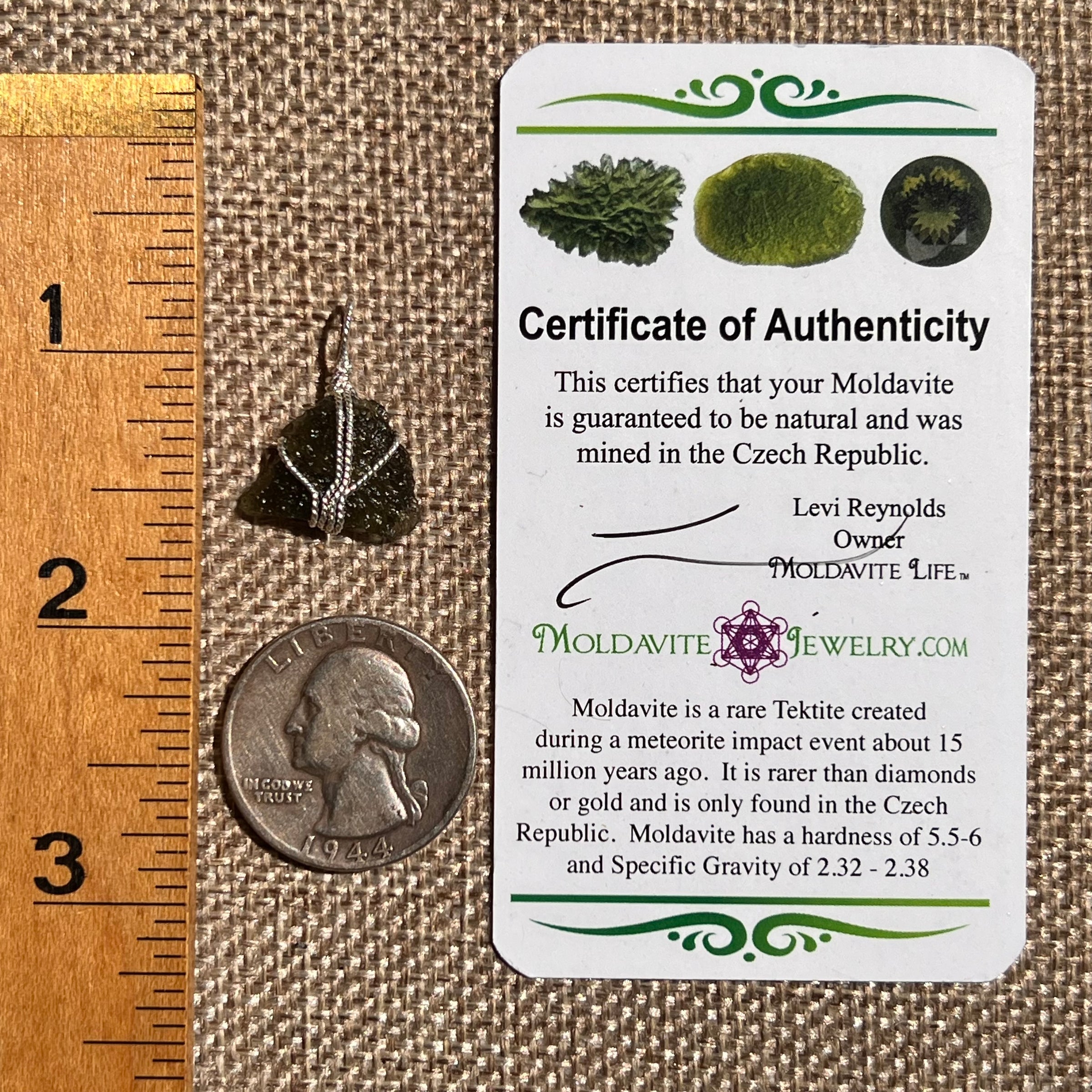 Moldavite Wire Wrapped Pendant Sterling Silver #8674-Moldavite Life