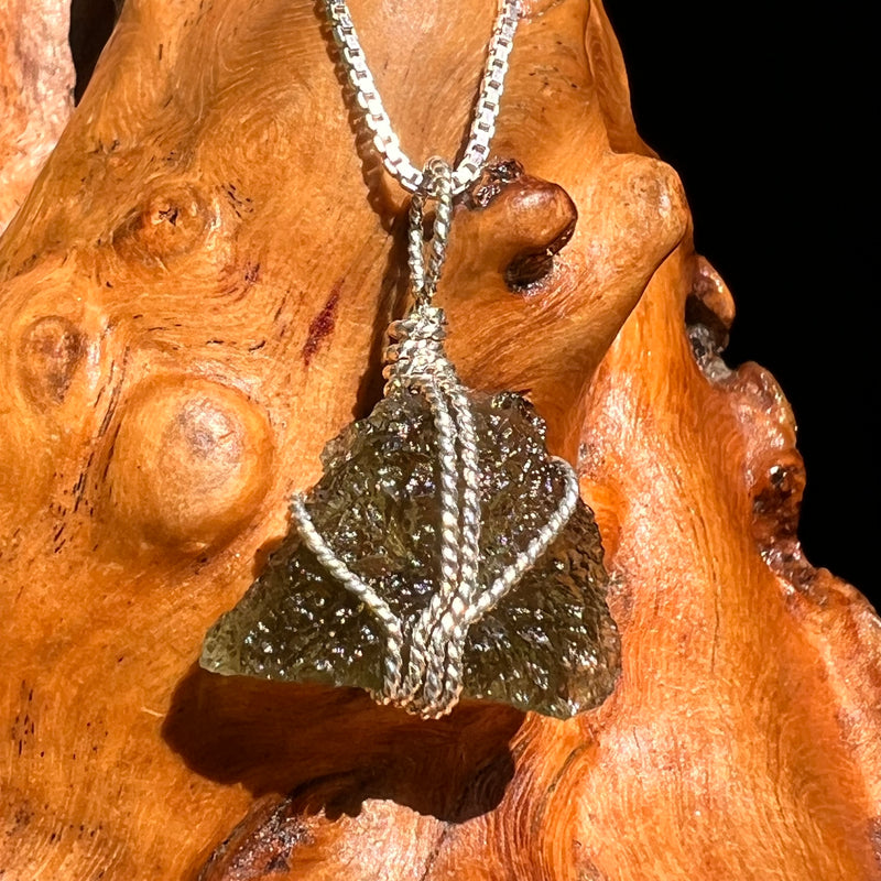 Moldavite Wire Wrapped Pendant Sterling Silver #8674-Moldavite Life