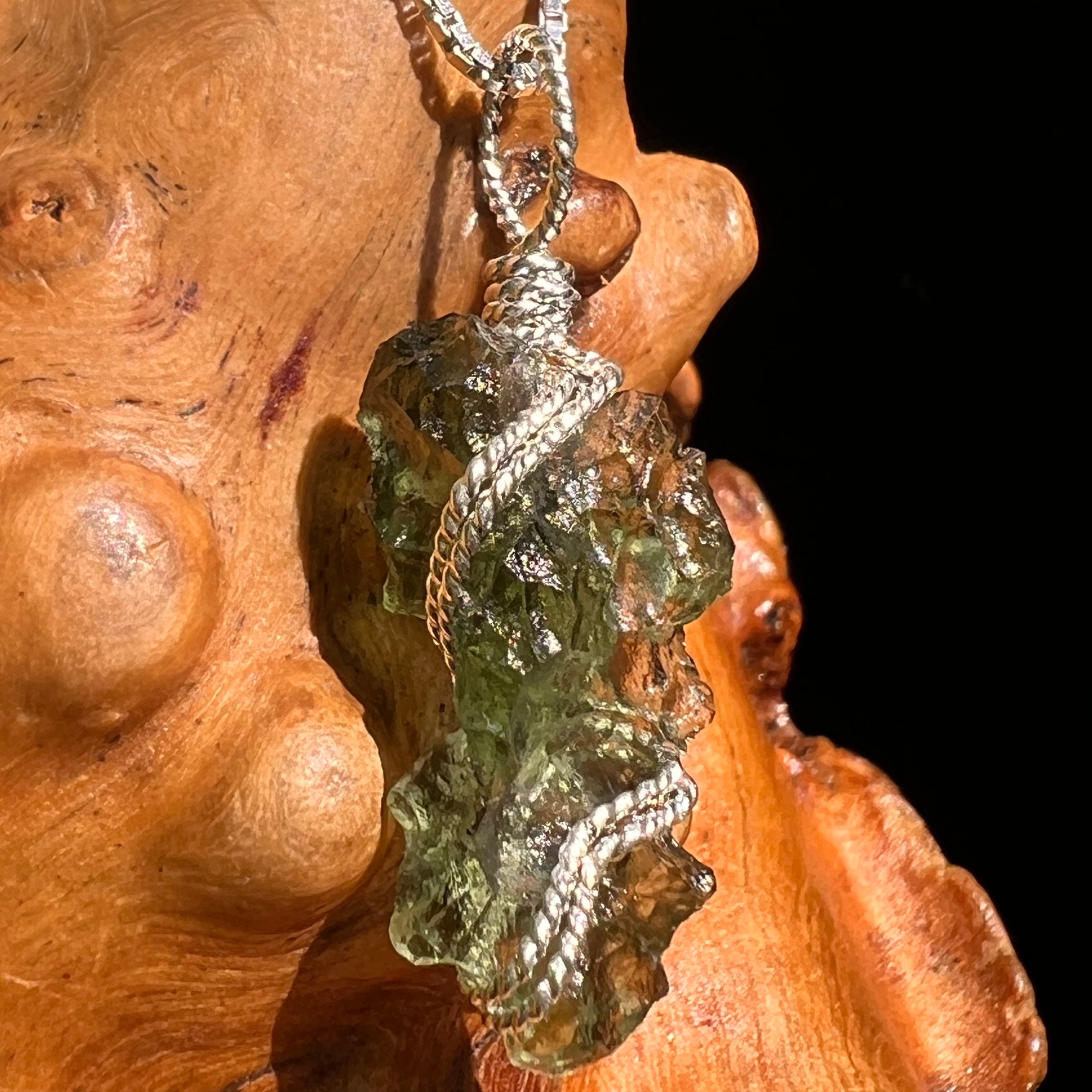 Moldavite Wire Wrapped Pendant Sterling Silver #8675-Moldavite Life