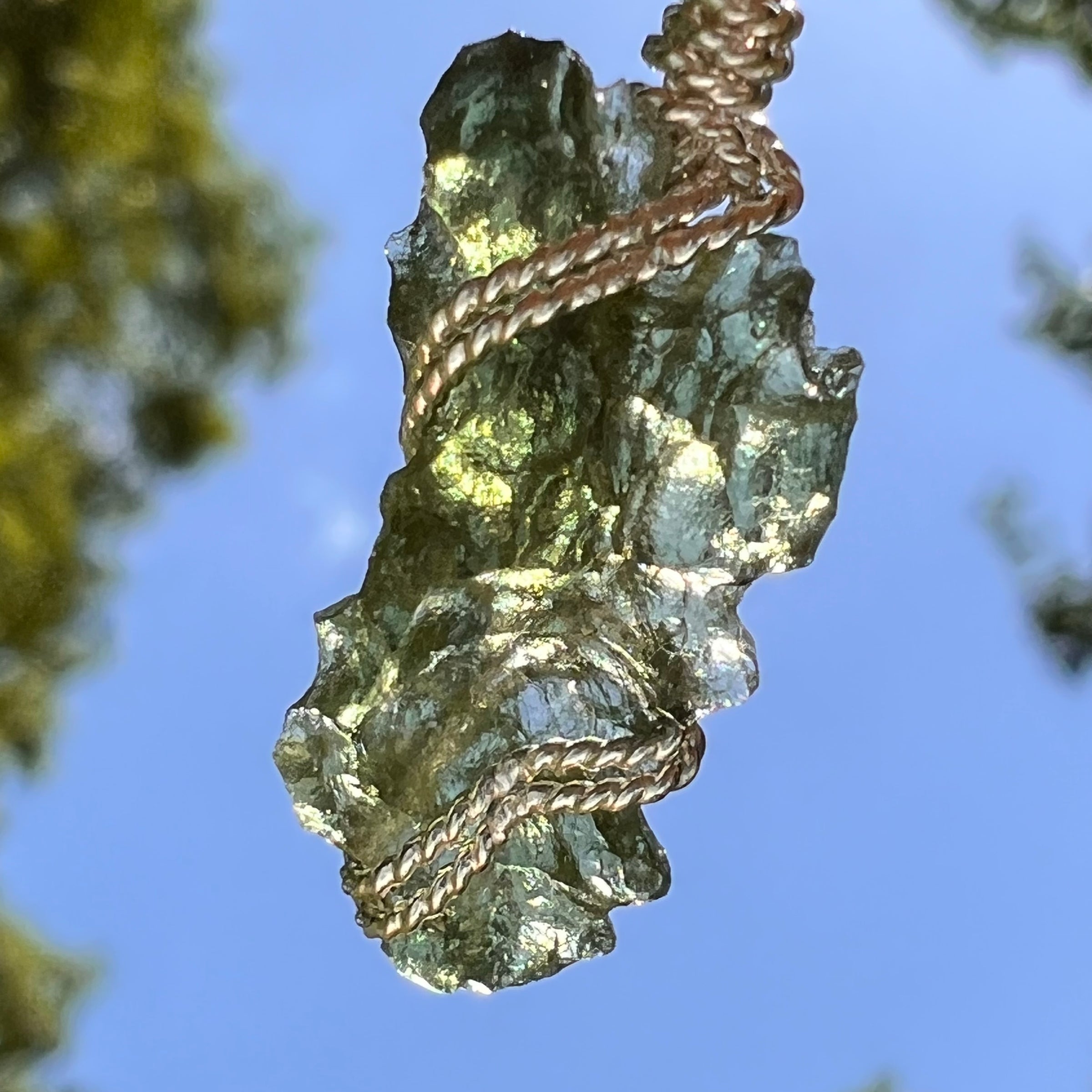 Moldavite Wire Wrapped Pendant Sterling Silver #8675-Moldavite Life