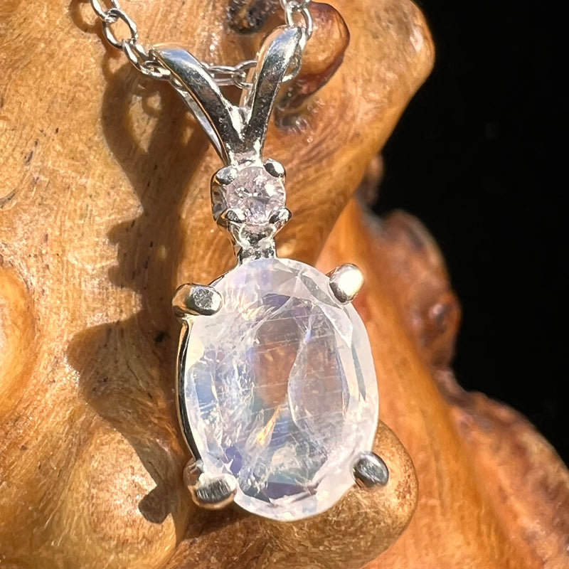 Moonstone & Pink Spinel Necklace Silver #5229-Moldavite Life