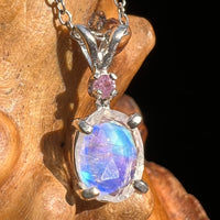 Moonstone & Pink Spinel Necklace Silver #5232-Moldavite Life