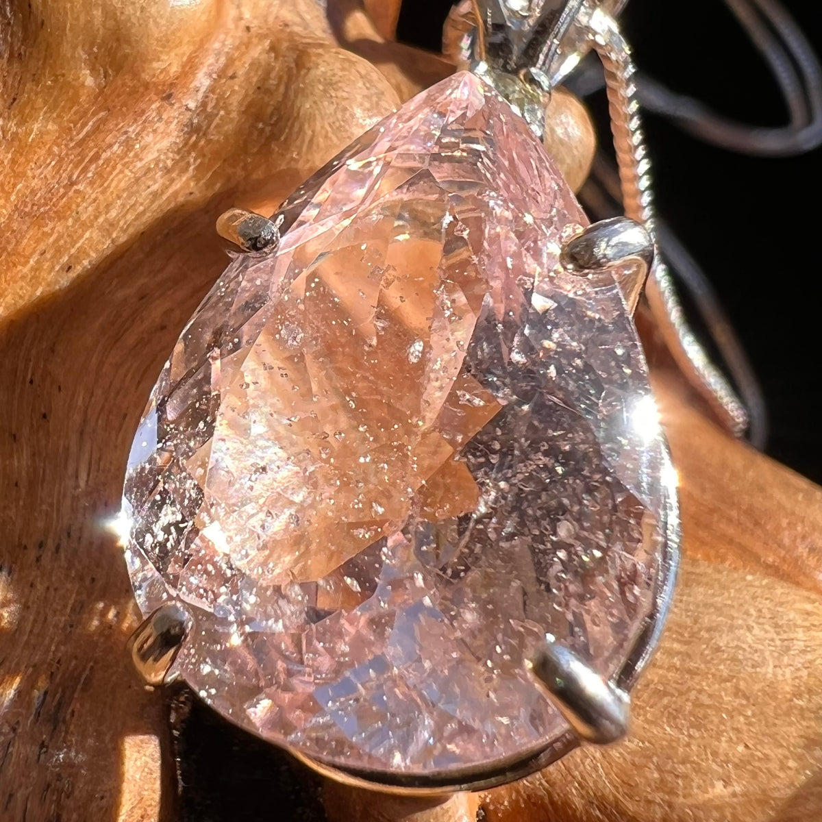 Morganite & Moldavite Necklace Sterling Silver #3452-Moldavite Life
