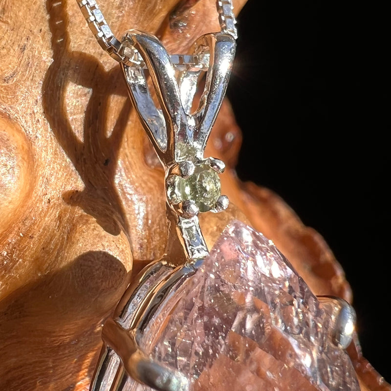 Morganite & Moldavite Necklace Sterling Silver #3452-Moldavite Life