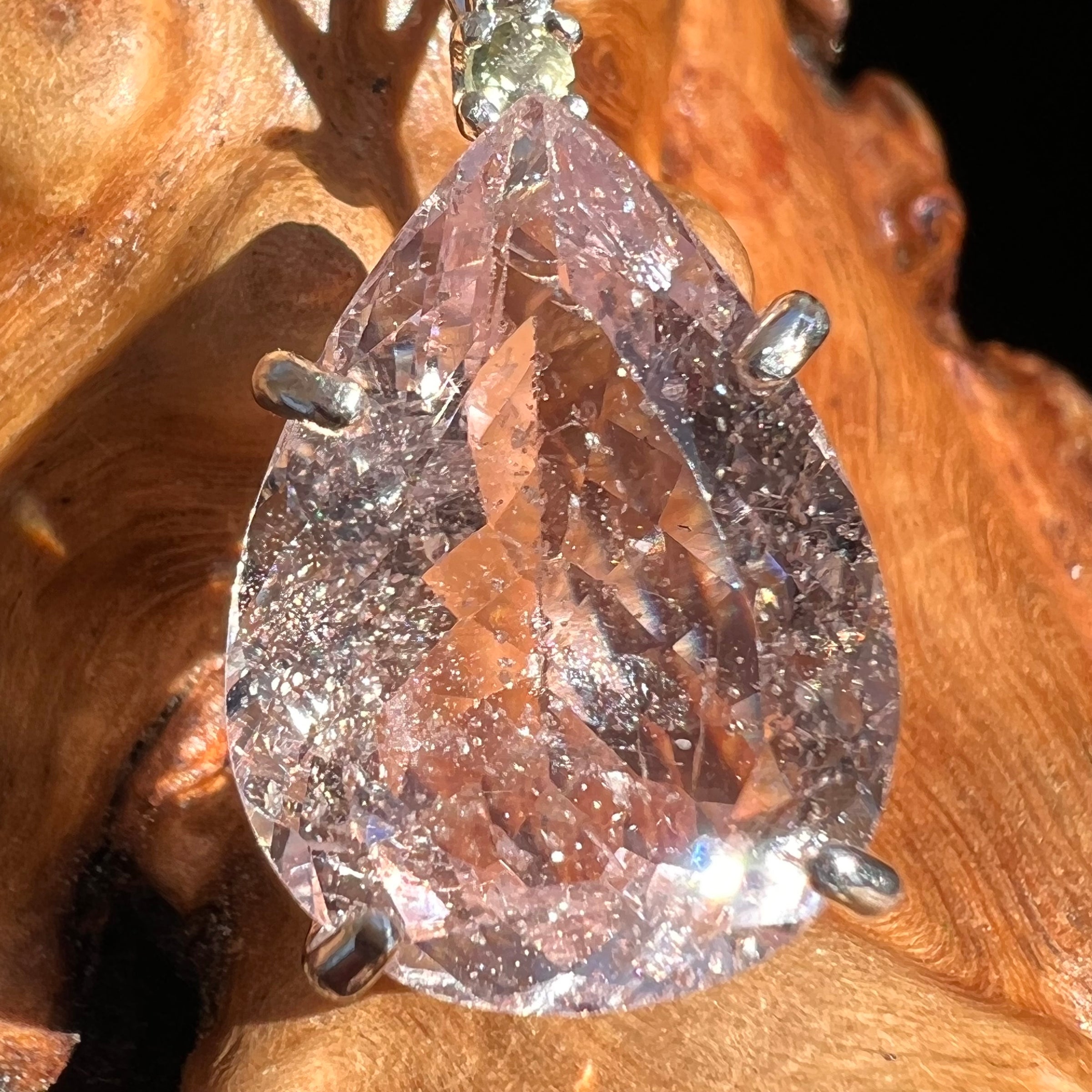 Morganite & Moldavite Necklace Sterling Silver #3452-Moldavite Life