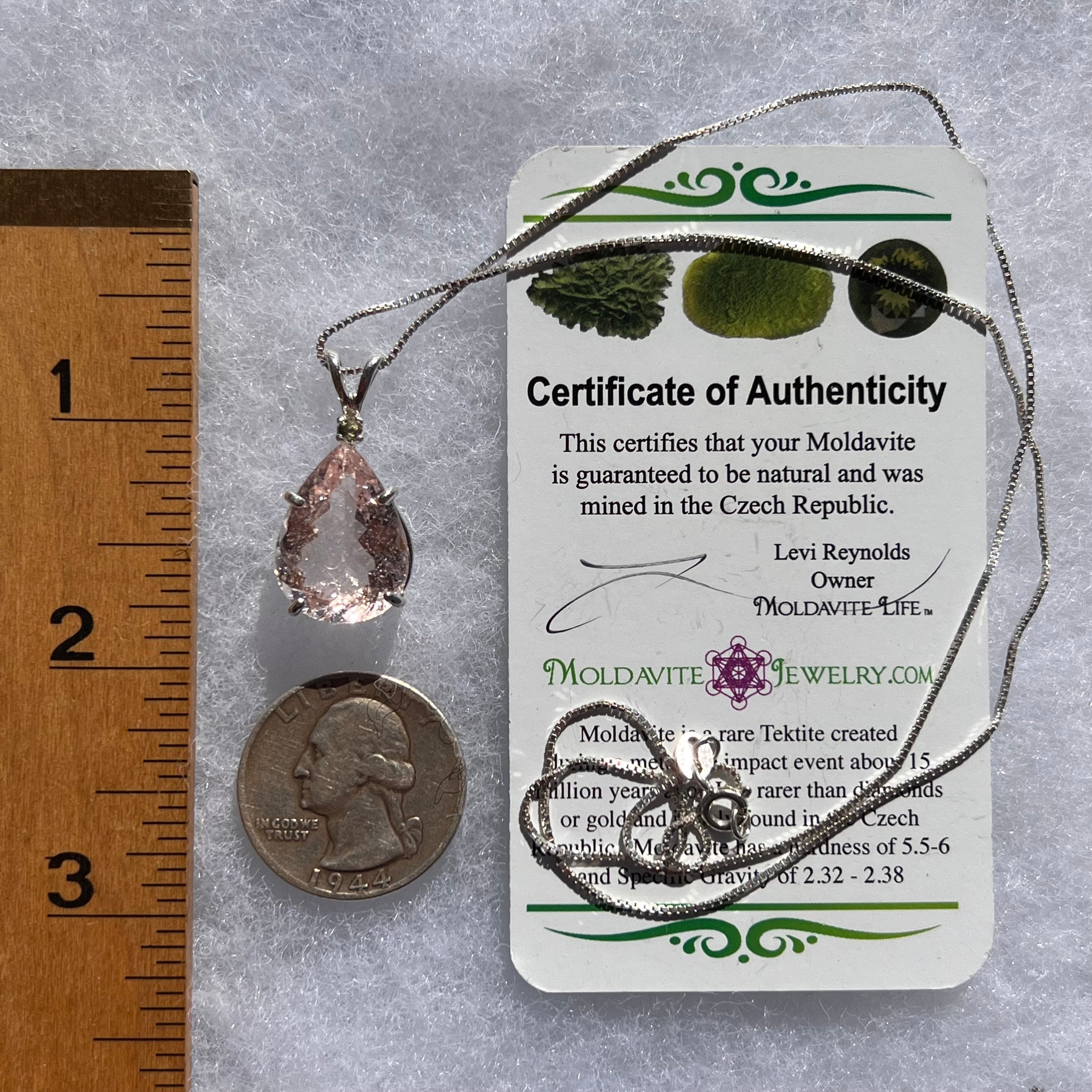 Morganite & Moldavite Necklace Sterling Silver #3452-Moldavite Life