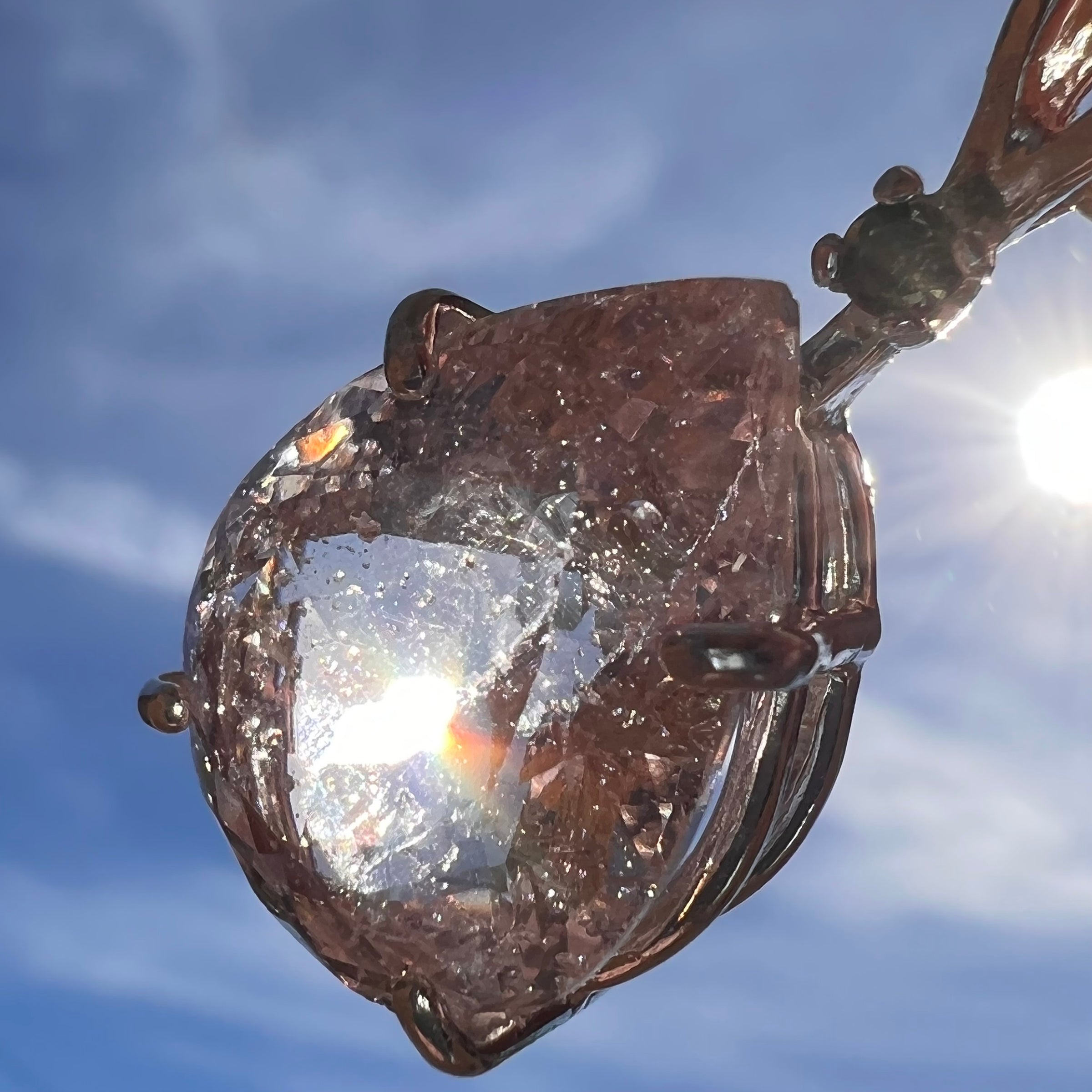 Morganite & Moldavite Necklace Sterling Silver #3452-Moldavite Life