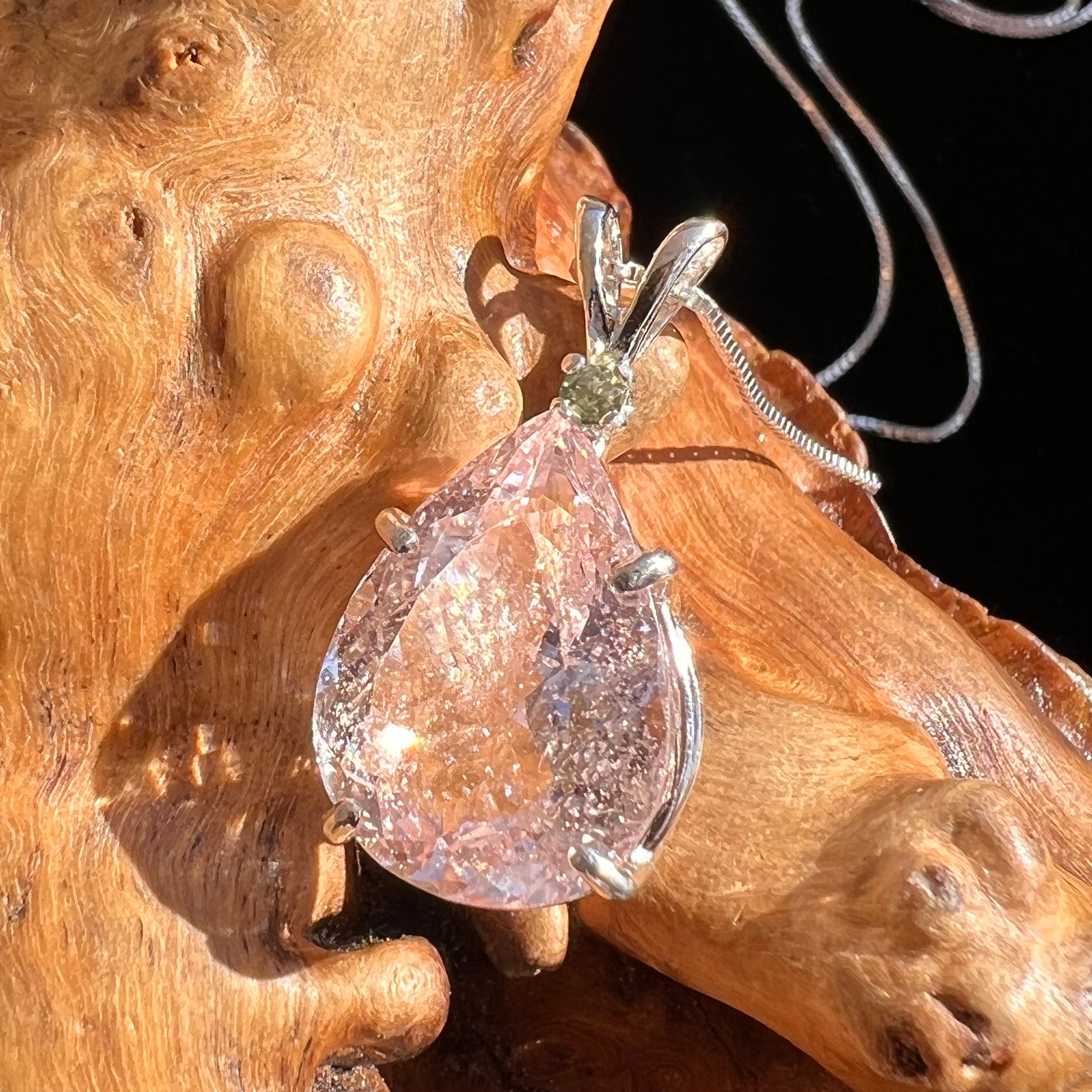 Morganite & Moldavite Necklace Sterling Silver #3452-Moldavite Life