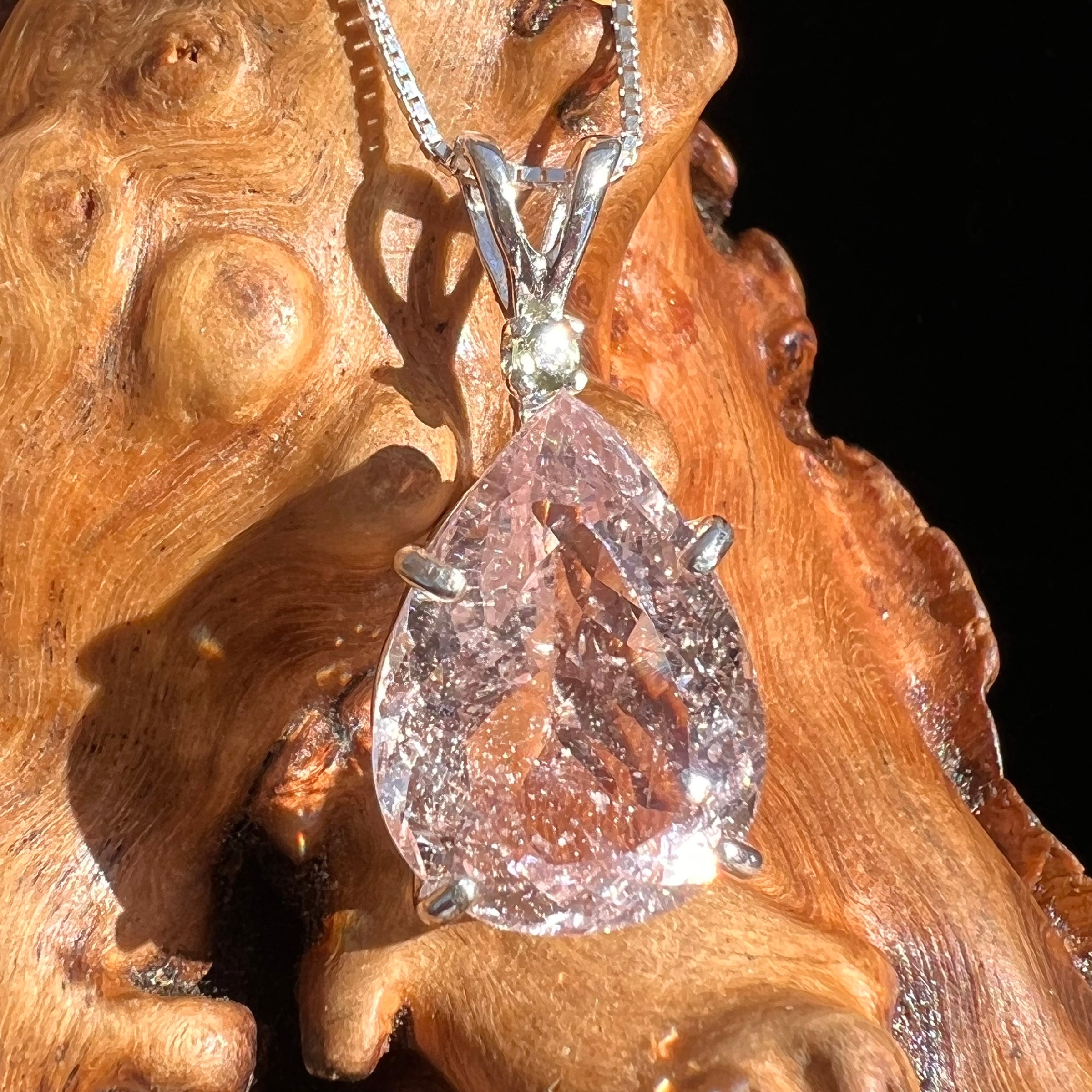 Morganite & Moldavite Necklace Sterling Silver #3452-Moldavite Life