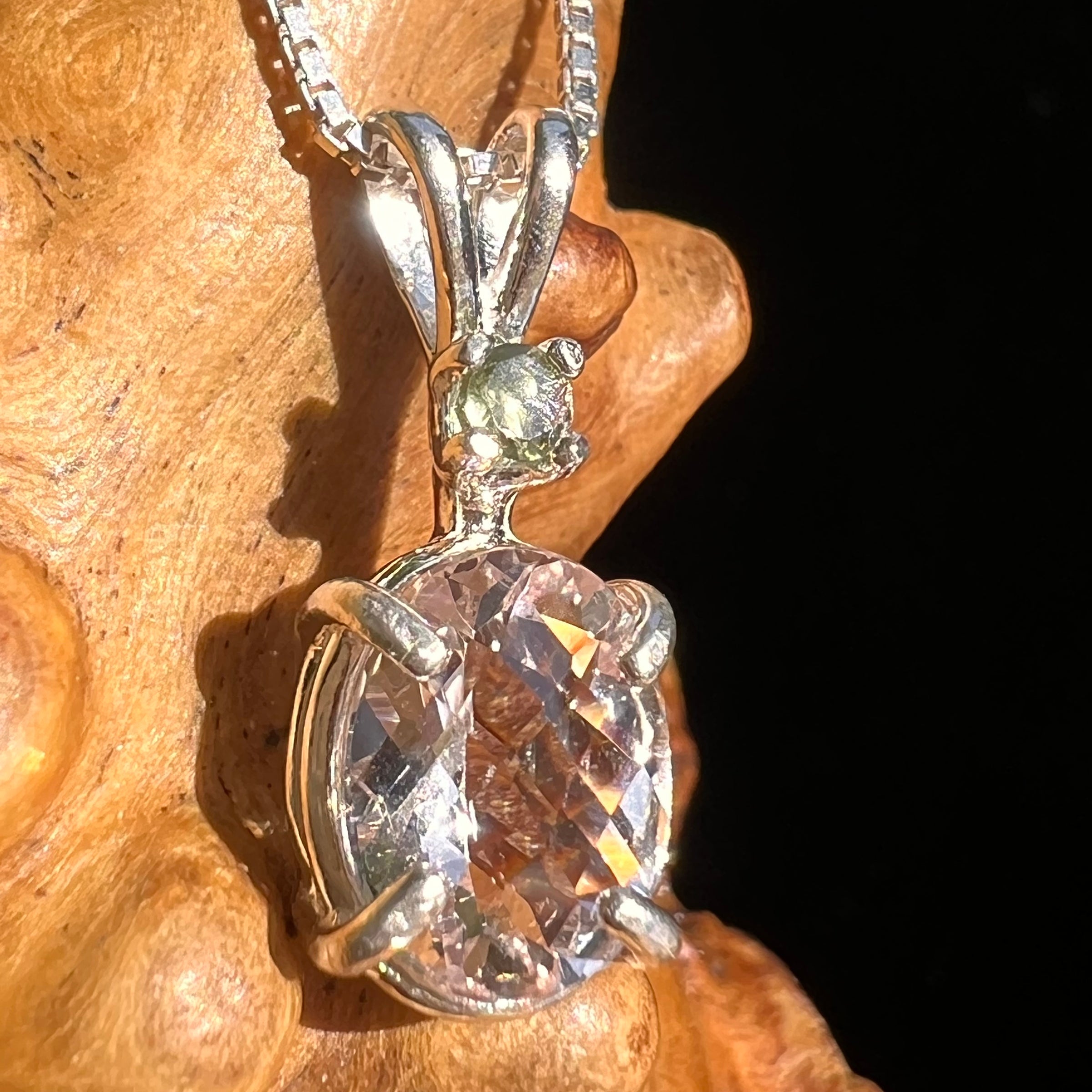 Morganite & Moldavite Necklace Sterling Silver #6749-Moldavite Life