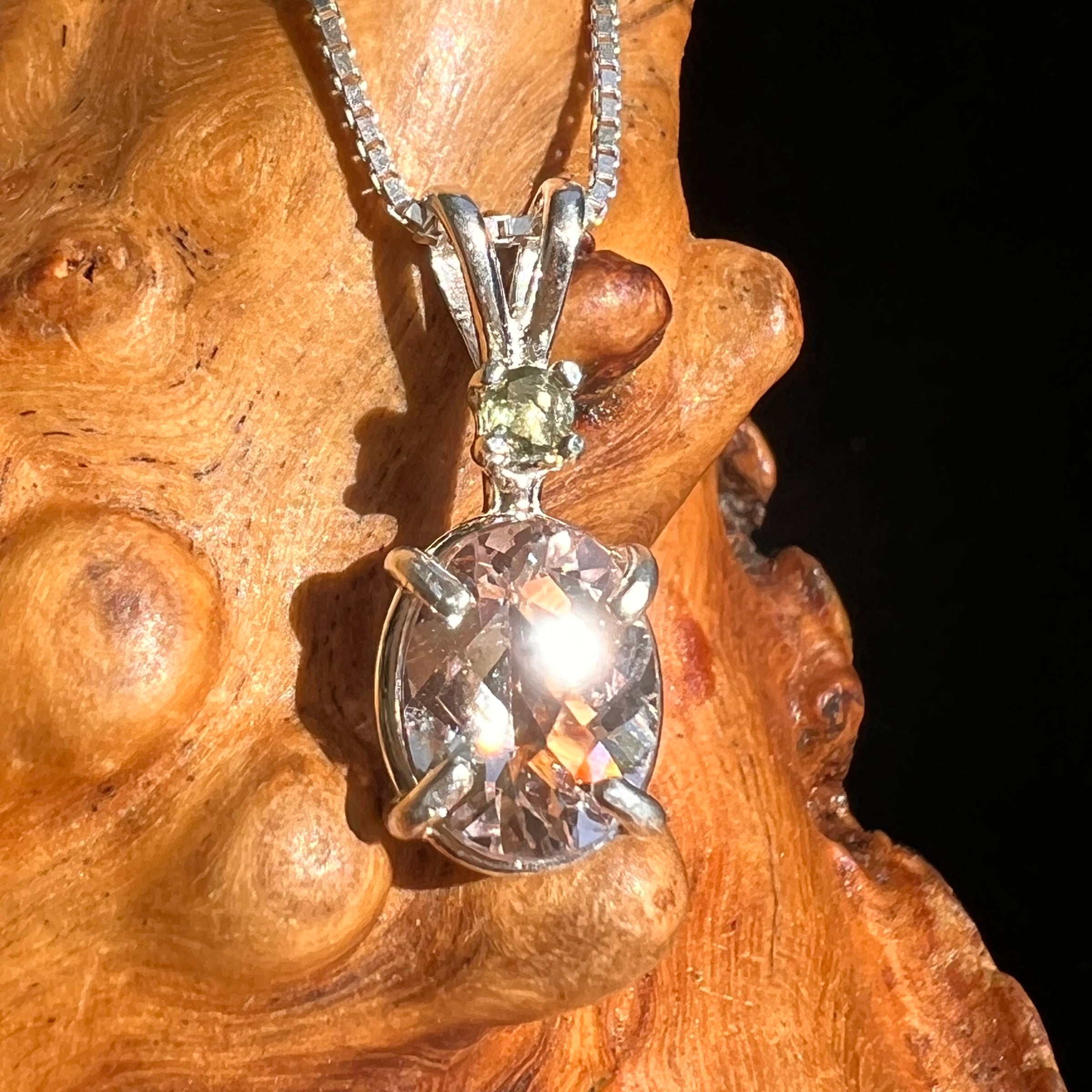 Morganite & Moldavite Necklace Sterling Silver #6749-Moldavite Life