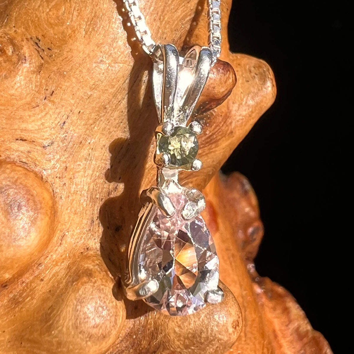 Morganite & Moldavite Necklace Sterling Silver #6750-Moldavite Life
