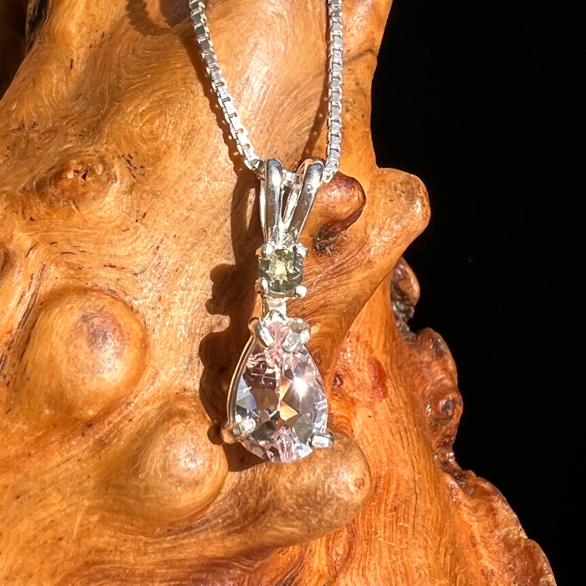 Morganite & Moldavite Necklace Sterling Silver #6750-Moldavite Life