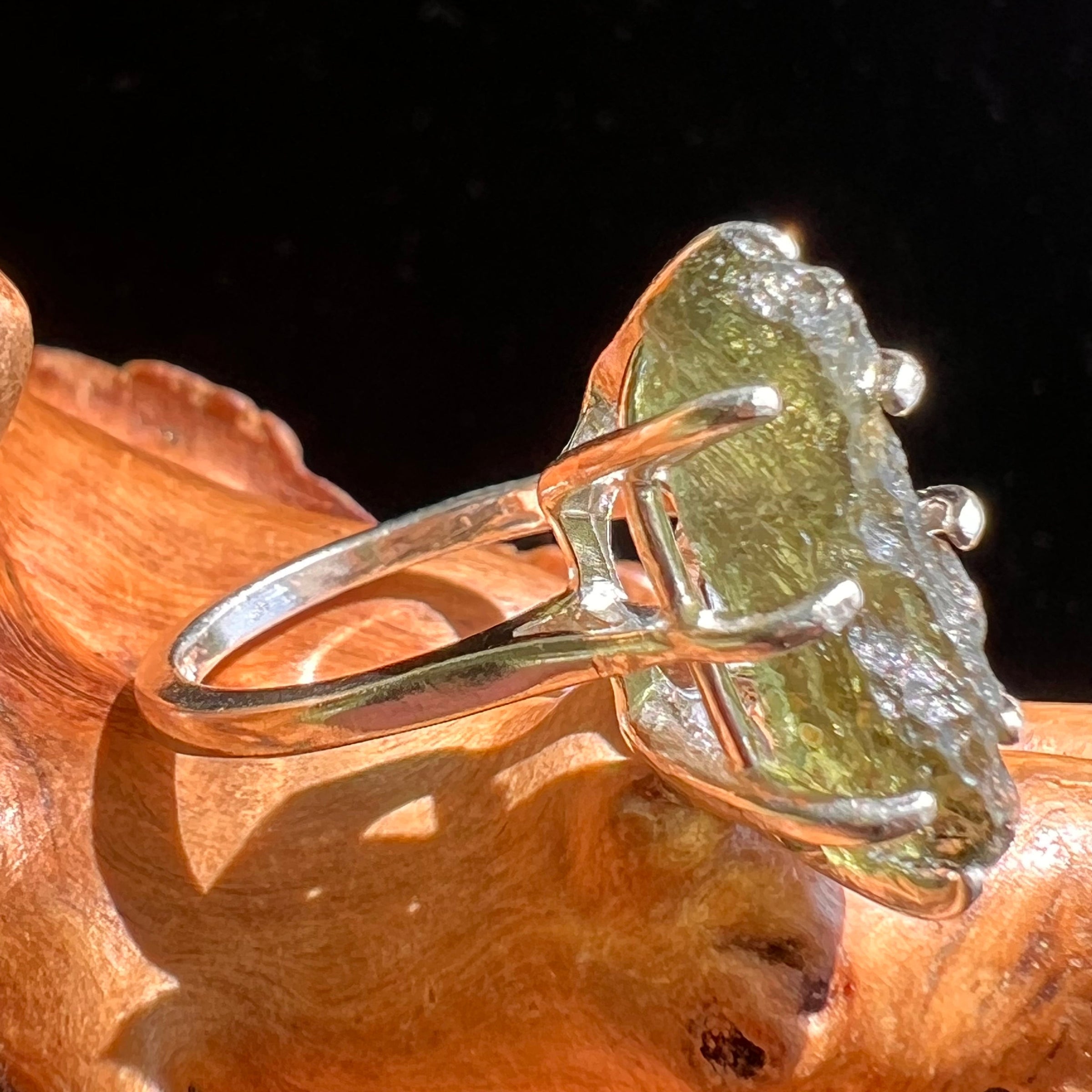 Natural Raw Moldavite Ring Sterling Silver Size 6 #5095-Moldavite Life