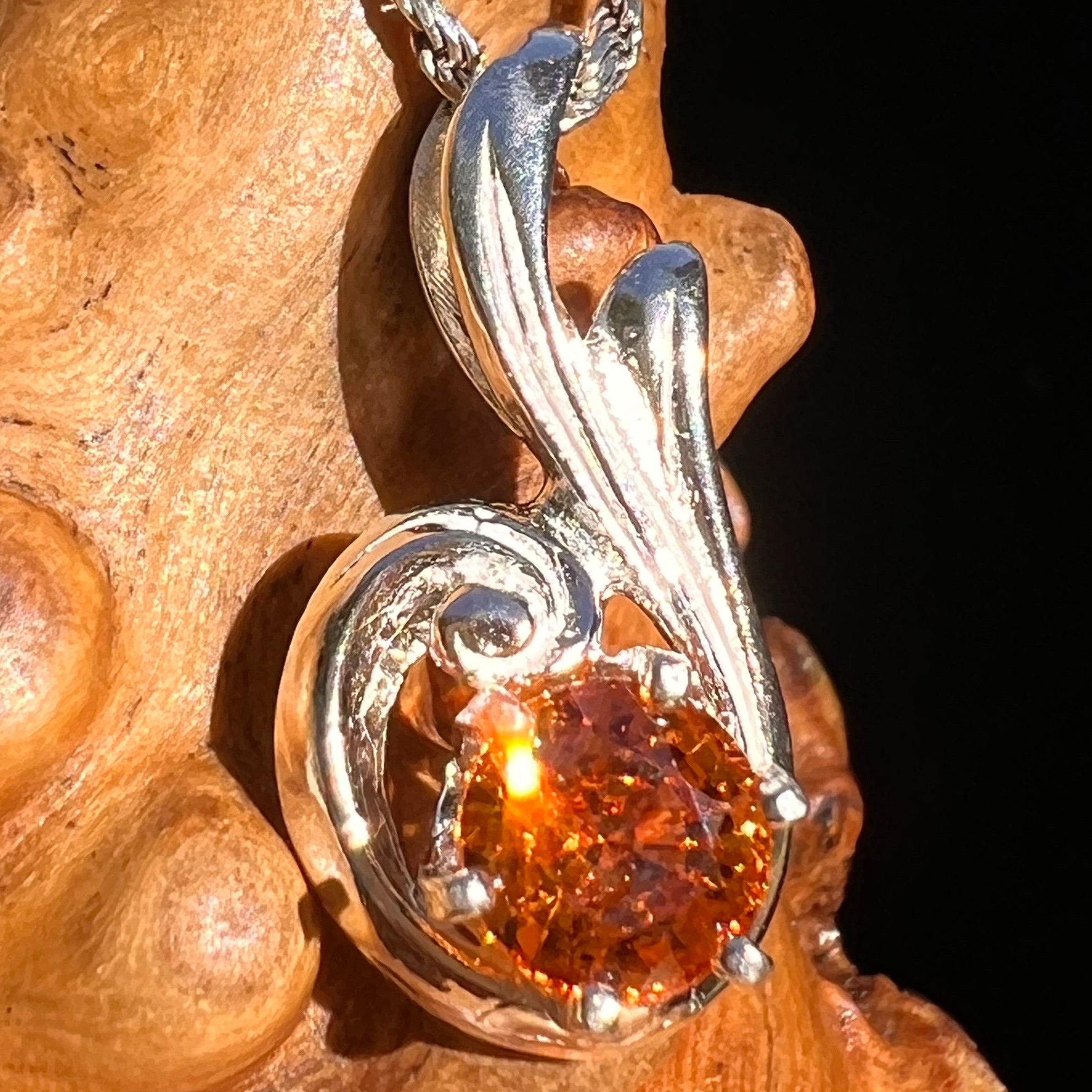 Orange Mandarin Garnet Pendant Sterling #6734-Moldavite Life