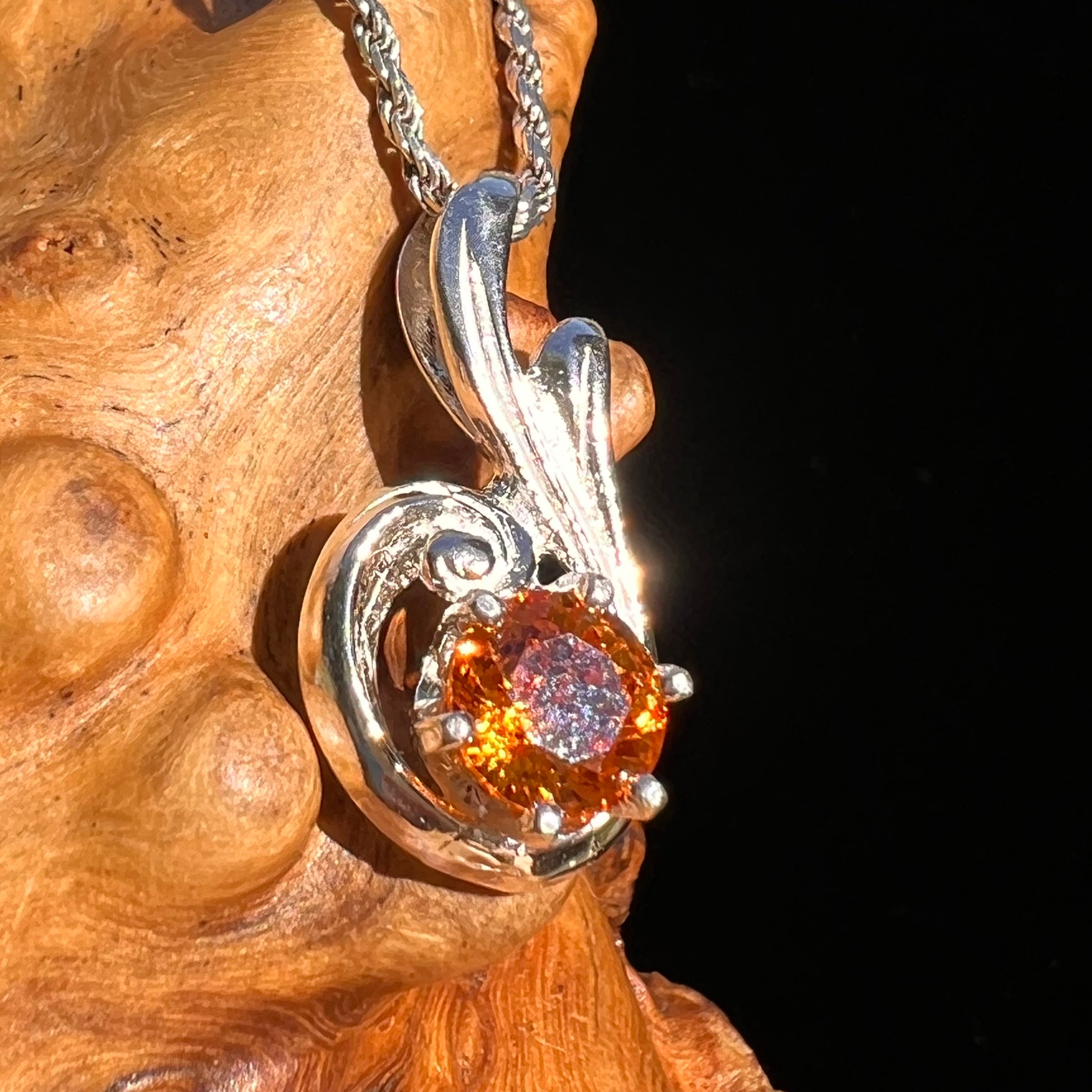 Orange Mandarin Garnet Pendant Sterling #6734-Moldavite Life