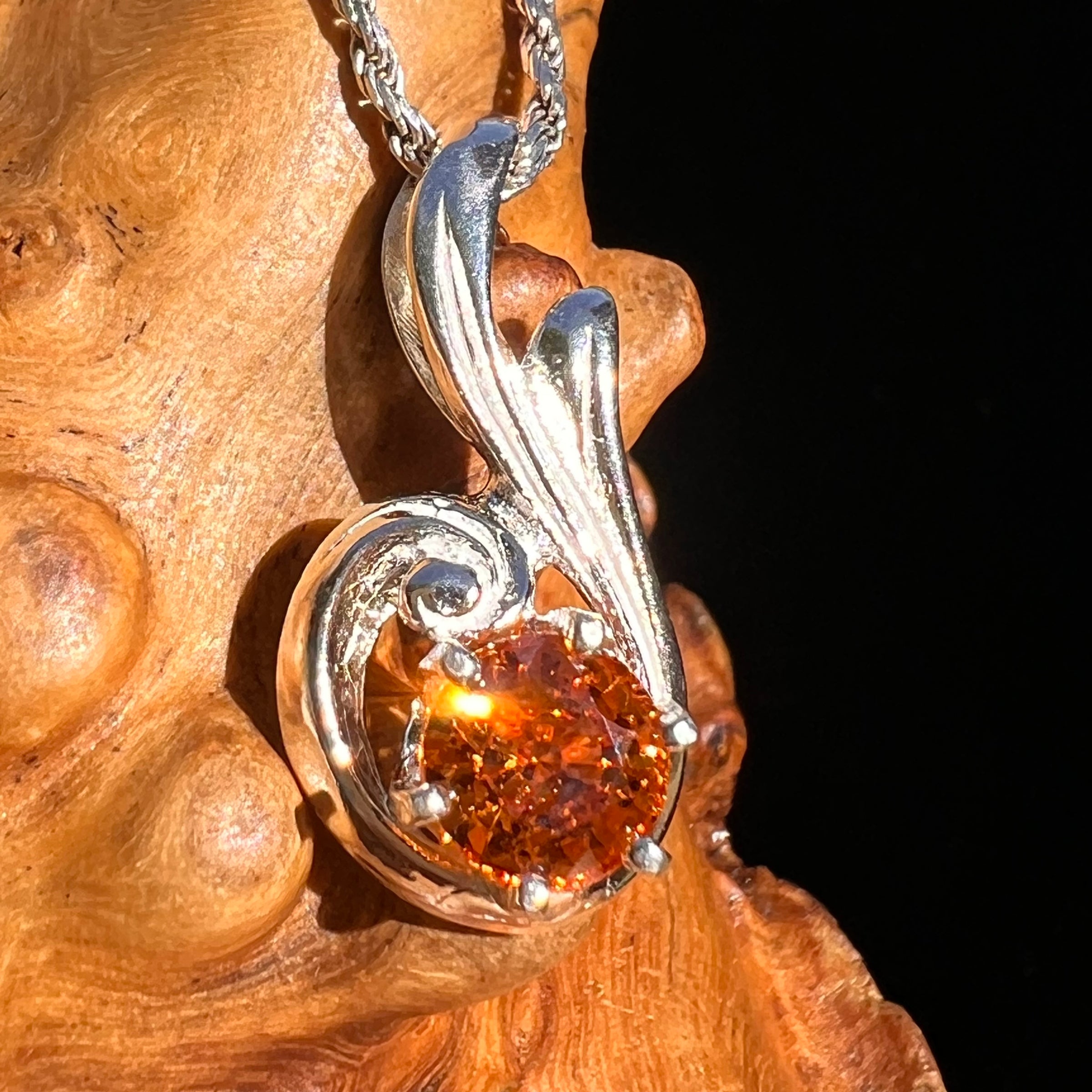 Orange Mandarin Garnet Pendant Sterling #6734-Moldavite Life