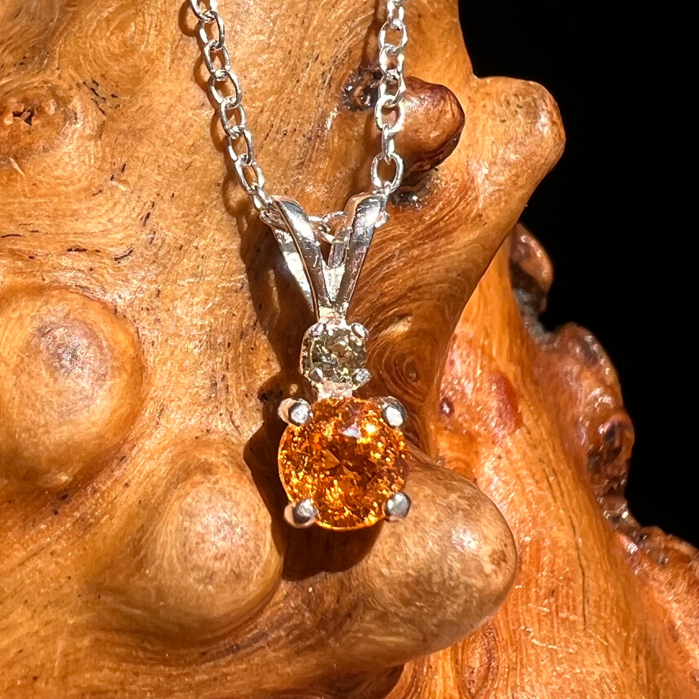 Orange Mandarin & Malaysian Garnet Necklace Sterling #6629-Moldavite Life