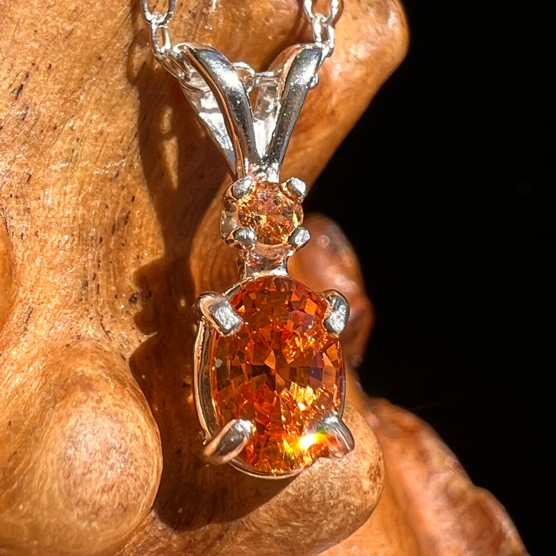 Orange Mandarin & Malaysian Garnet Necklace Sterling #6655-Moldavite Life