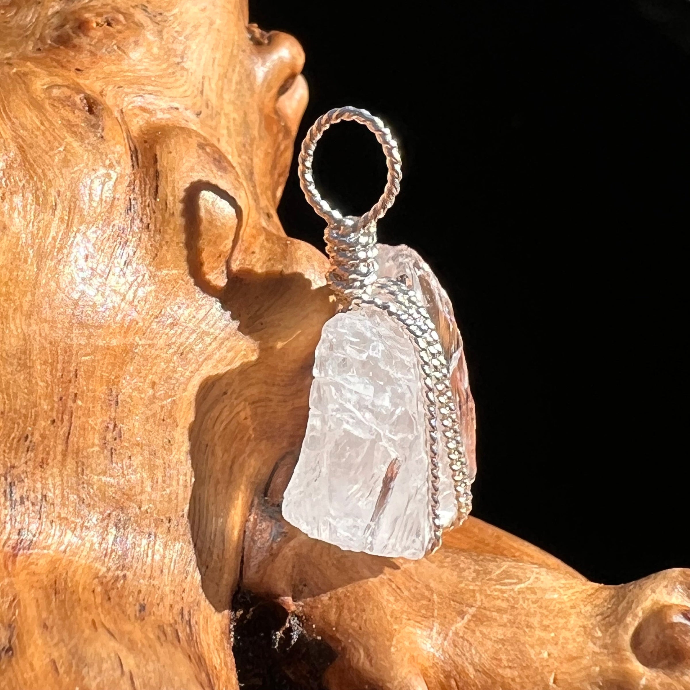 Petalite Wire Wrapped Pendant Sterling #6592-Moldavite Life