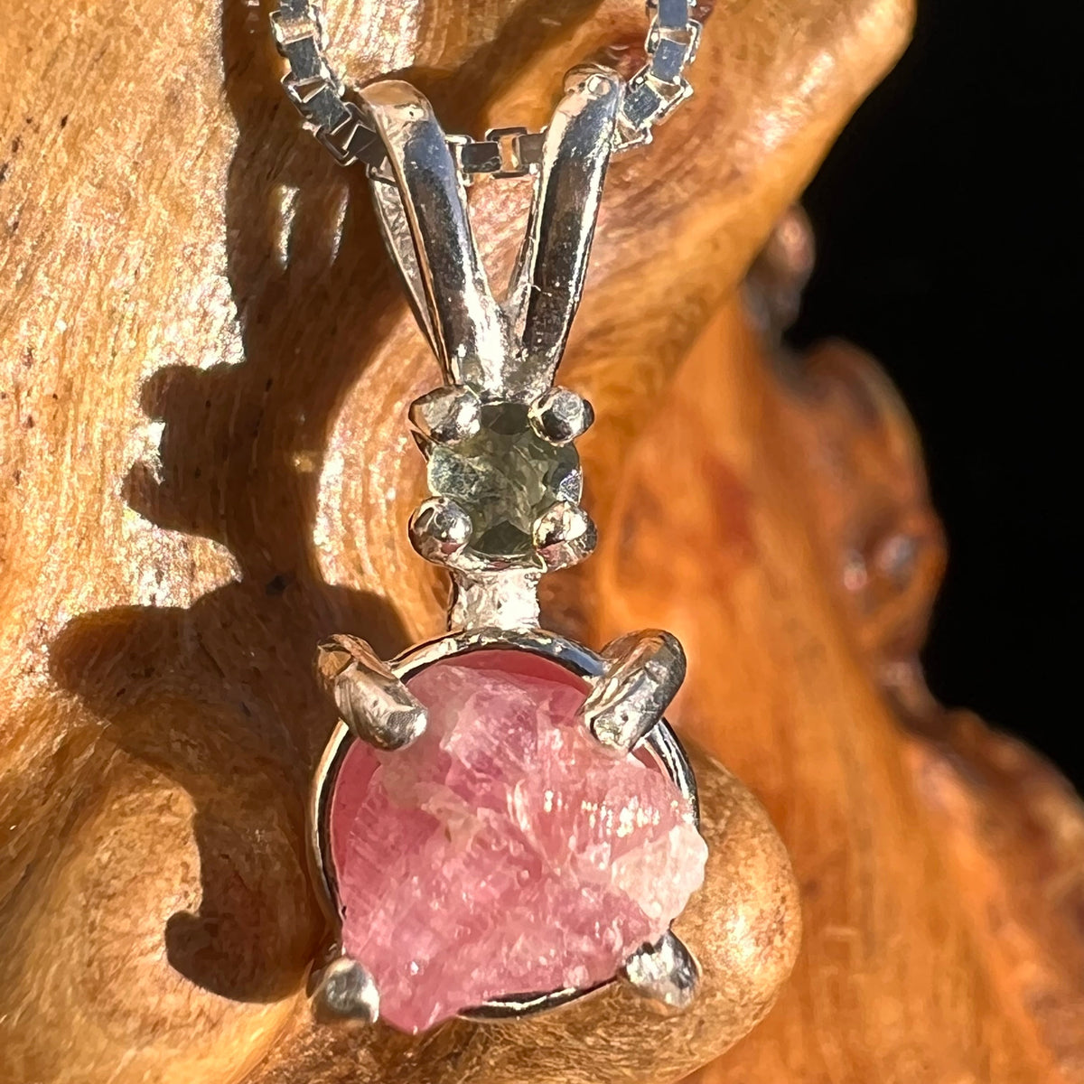 Pezzottaite & Moldavite Necklace Sterling Silver #3945-Moldavite Life