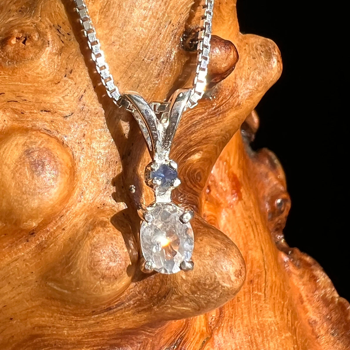 Phenacite & Blue Sapphire Necklace Sterling Silver #5369-Moldavite Life