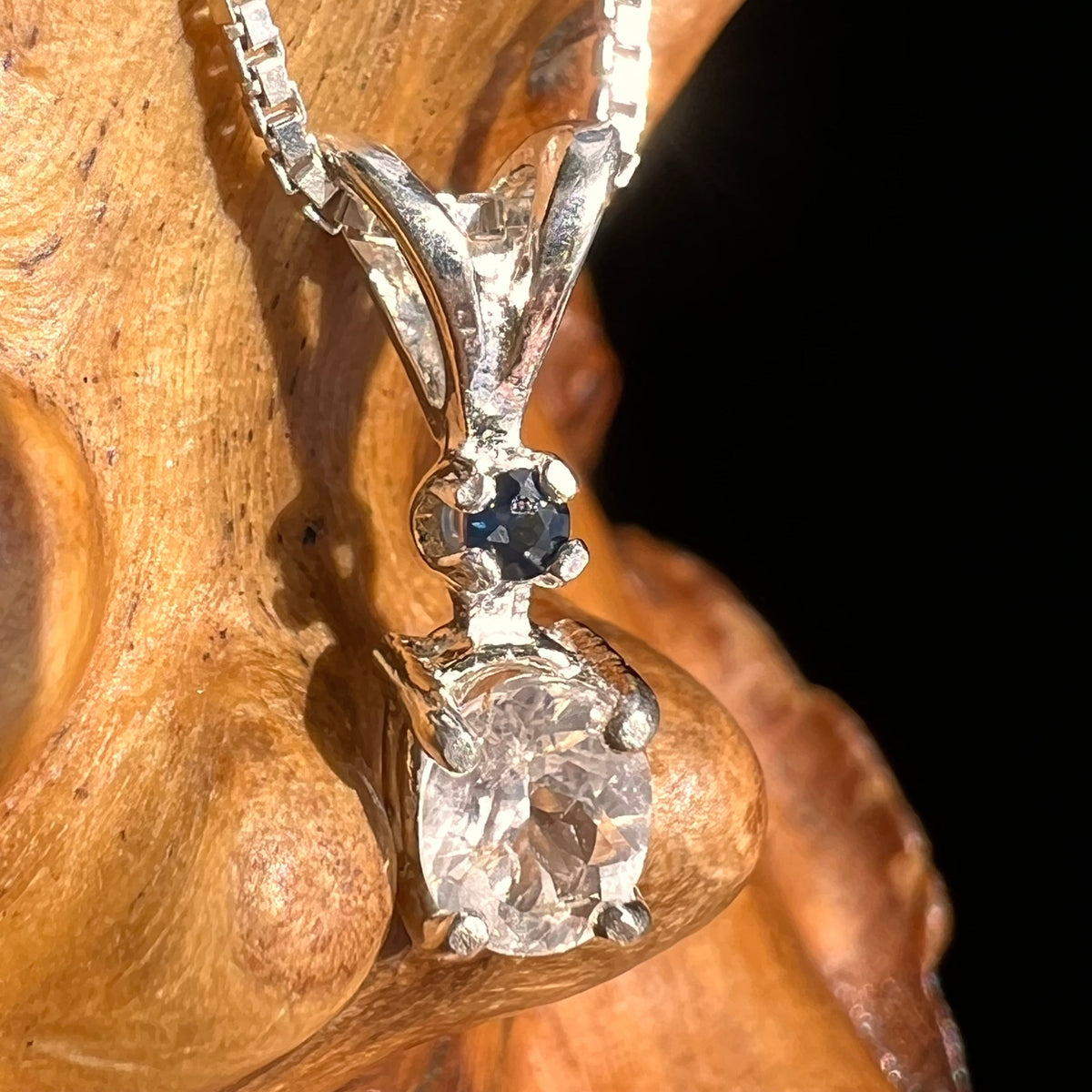 Phenacite & Blue Sapphire Necklace Sterling Silver #5371-Moldavite Life