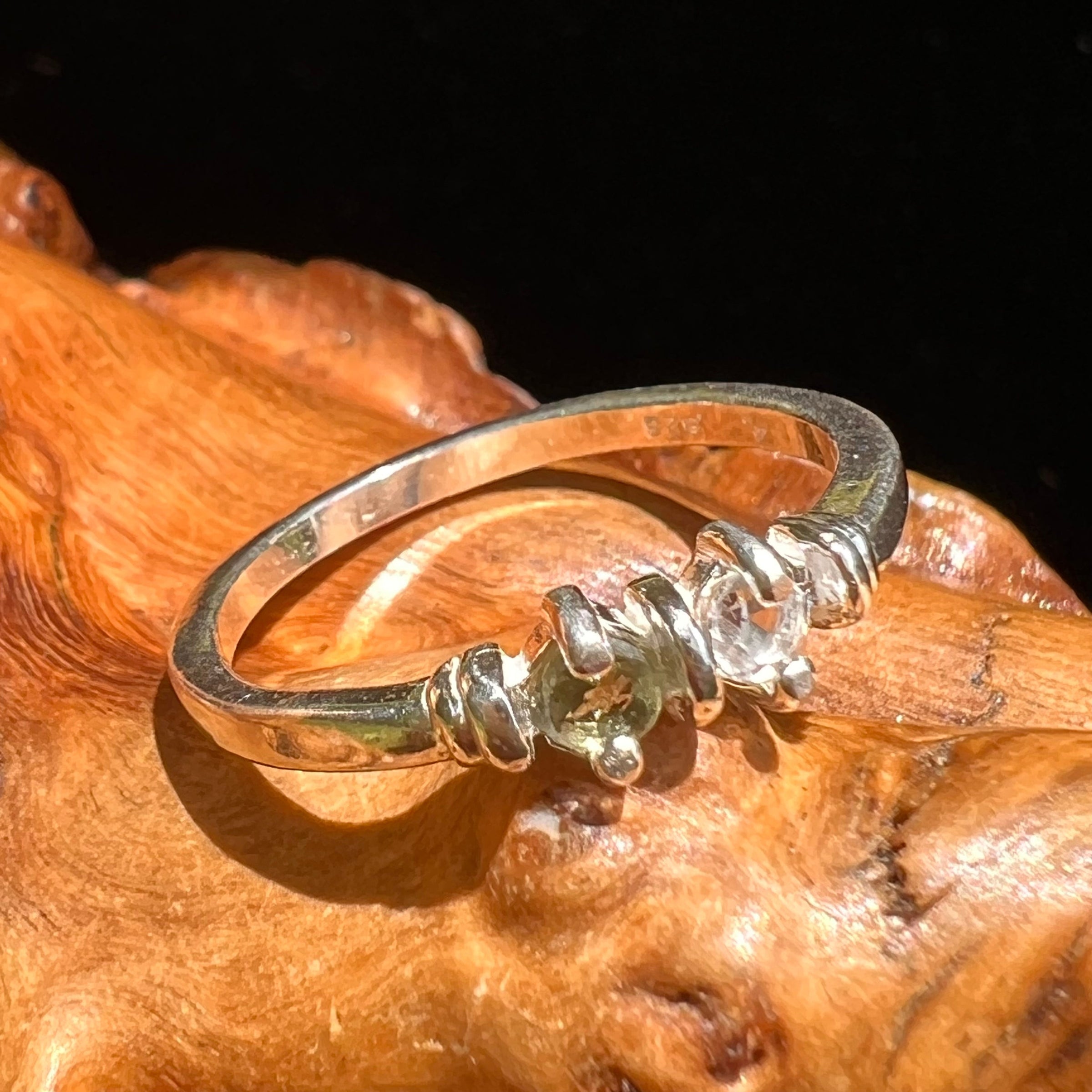 Phenacite & Moldavite Ring Sterling Silver #5120-Moldavite Life