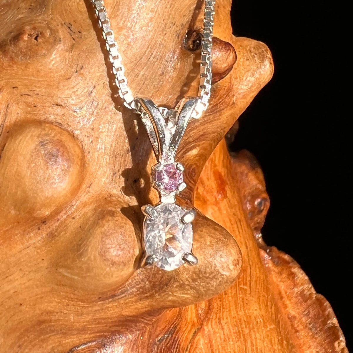 Phenacite & Pink Sapphire Necklace Sterling Silver #5397-Moldavite Life