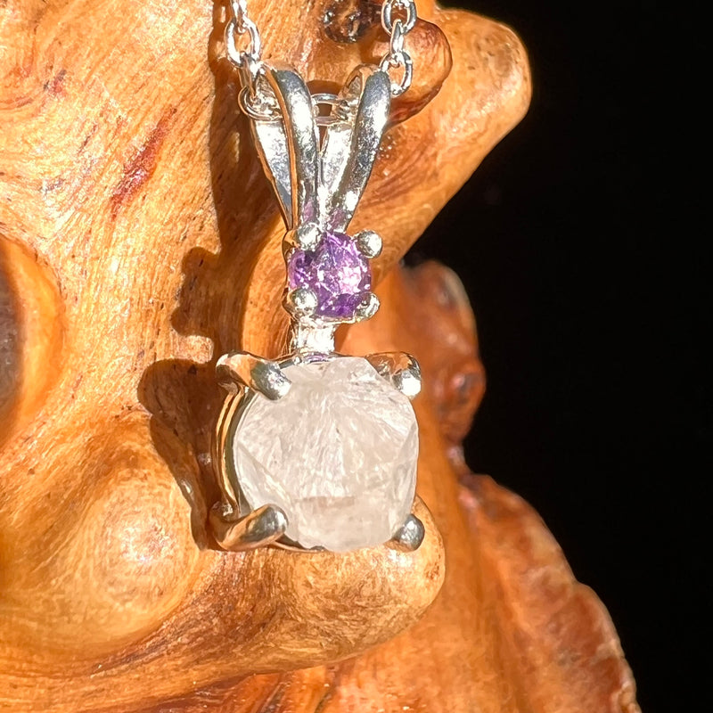 Phenakite & Amethyst Necklace Sterling #6946-Moldavite Life