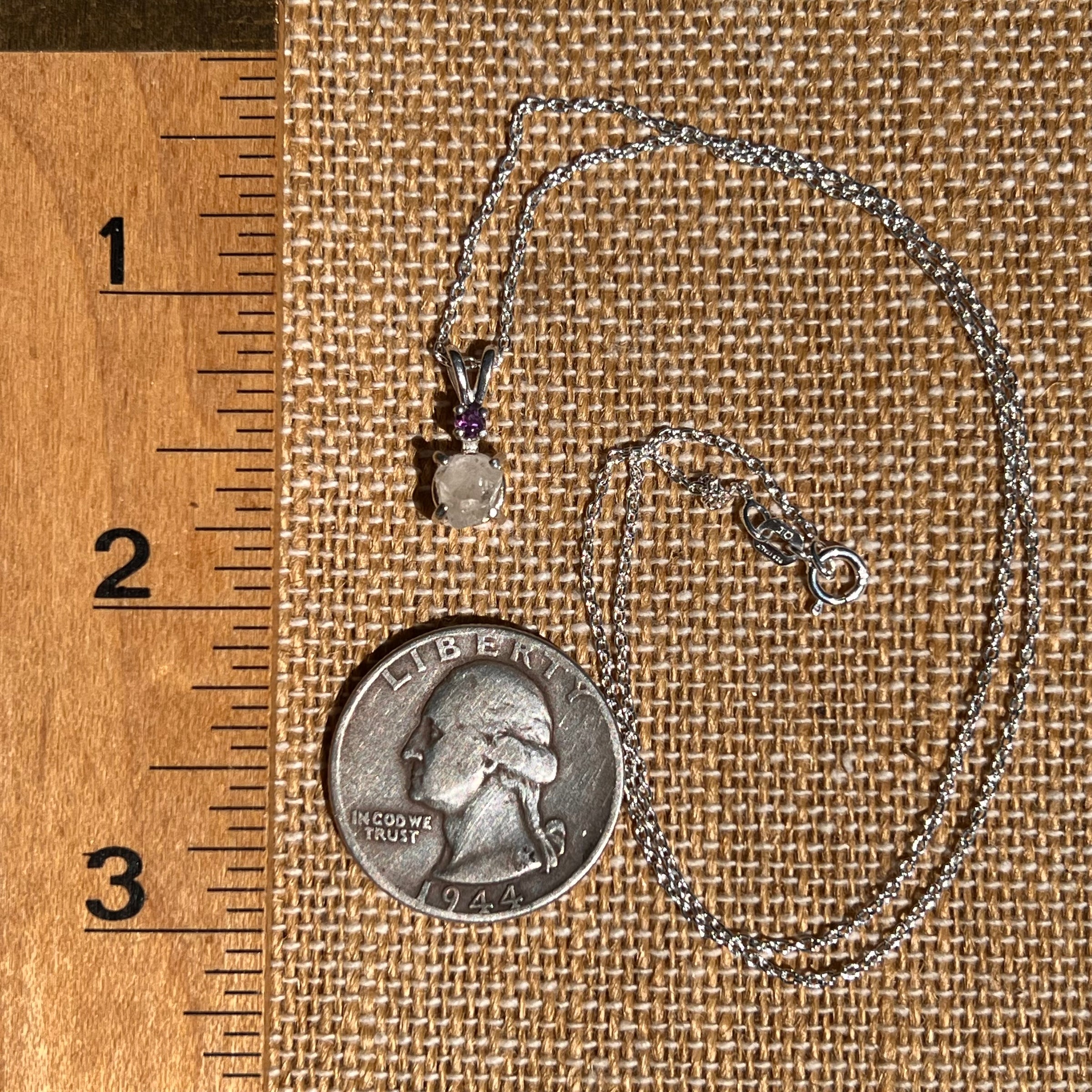 Phenakite & Amethyst Necklace Sterling #7258-Moldavite Life