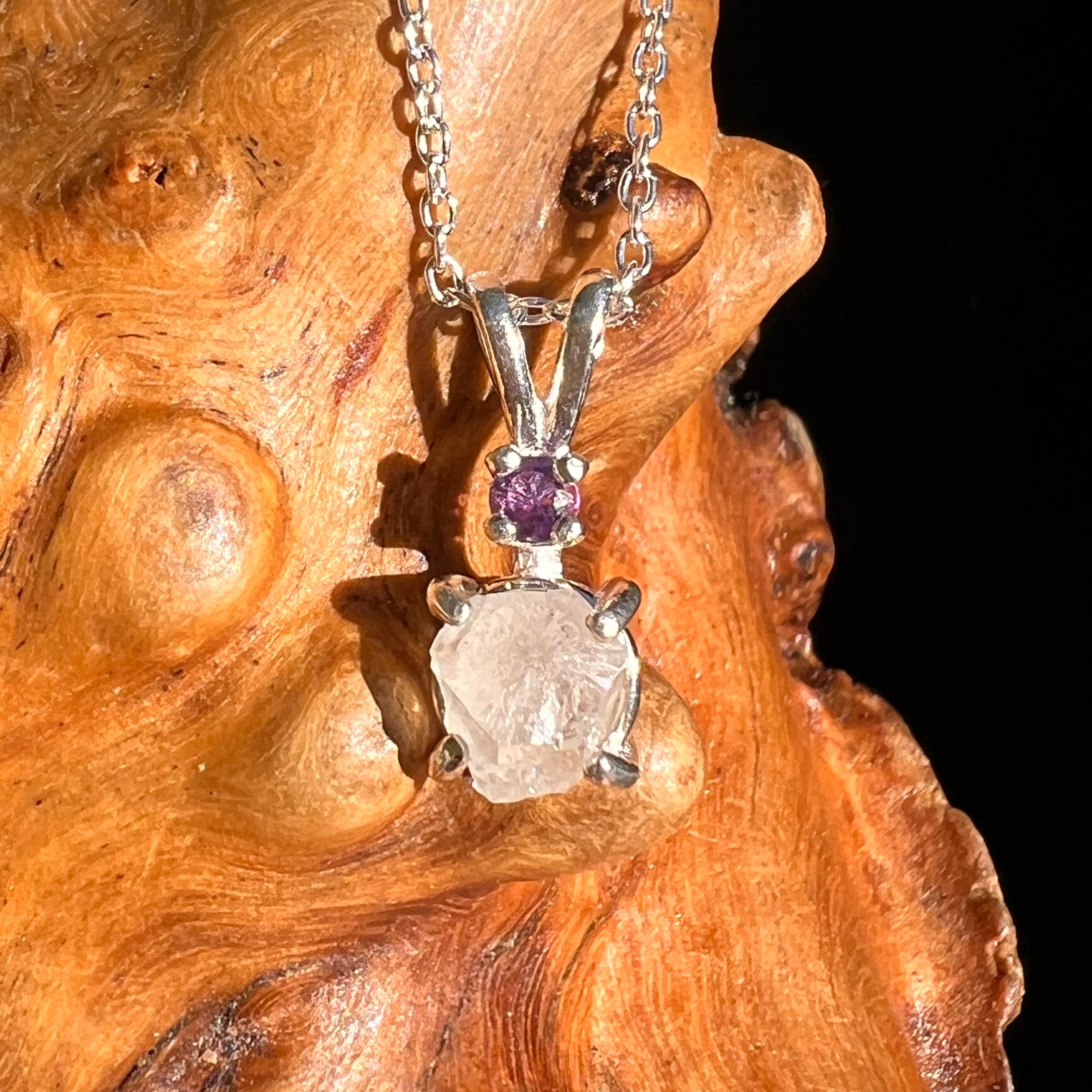 Phenakite & Amethyst Necklace Sterling #7258-Moldavite Life