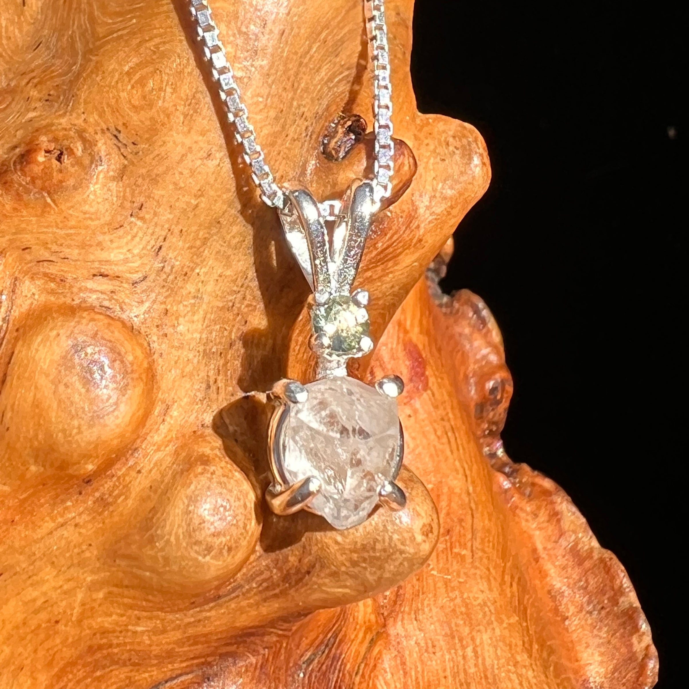 Phenakite & Moldavite Necklace Sterling #6952-Moldavite Life